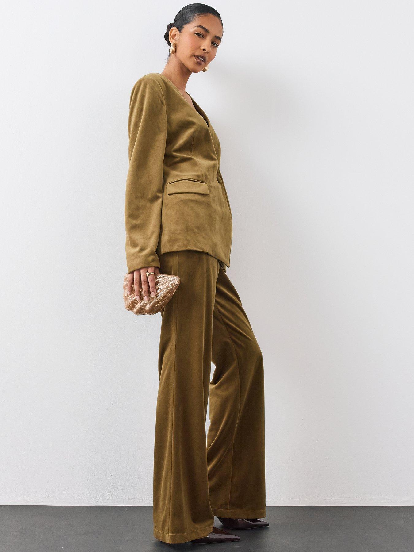 Image 5 of 7 of The Very Collection Womens Wide Leg &nbsp;Velvet Trousers - Olive