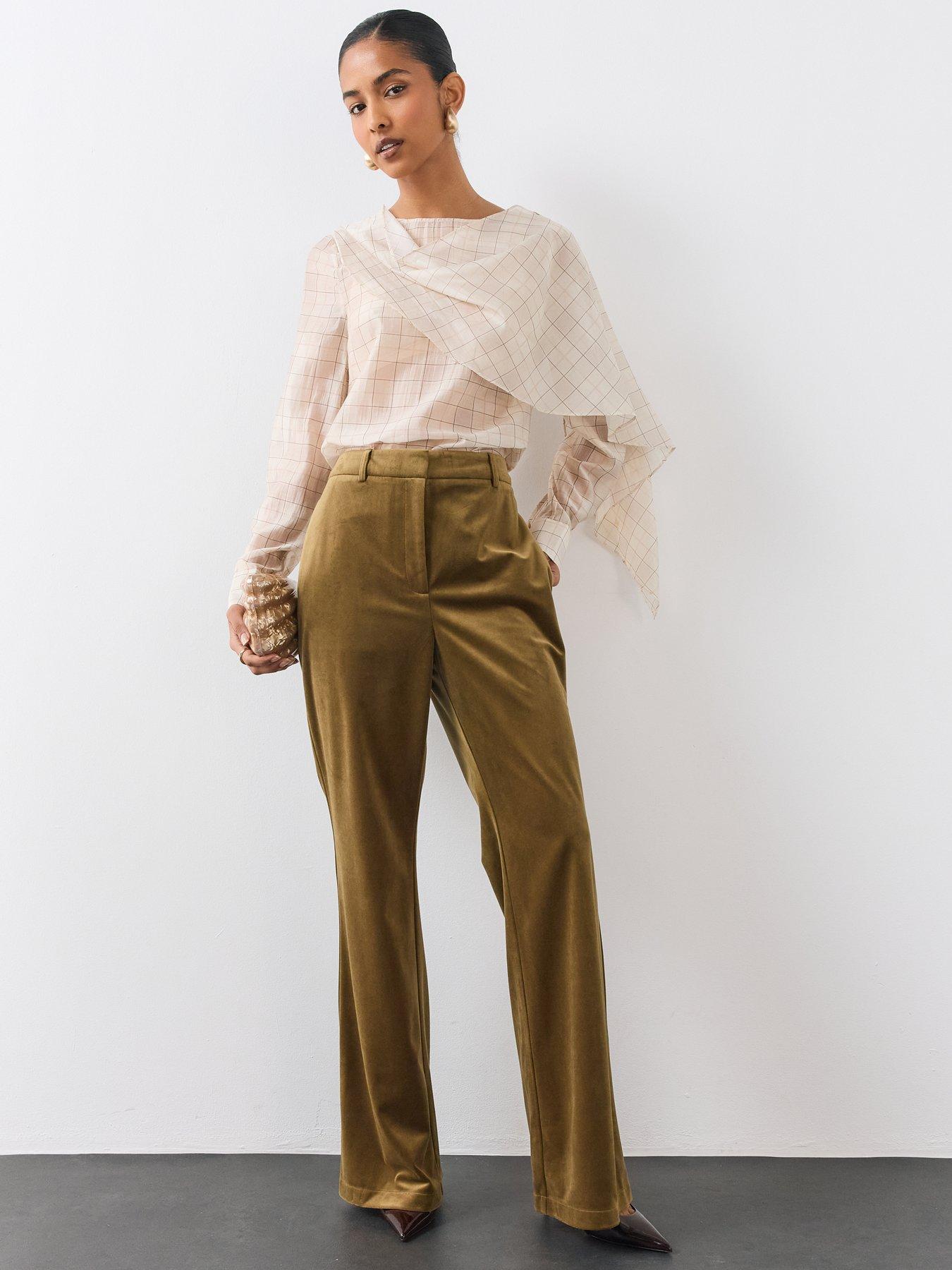 Image 6 of 7 of The Very Collection Womens Wide Leg &nbsp;Velvet Trousers - Olive