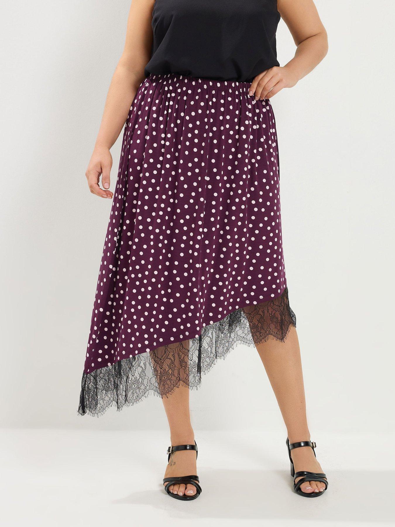 Yours Curve Lace Hem Gathered Skirt - Purple