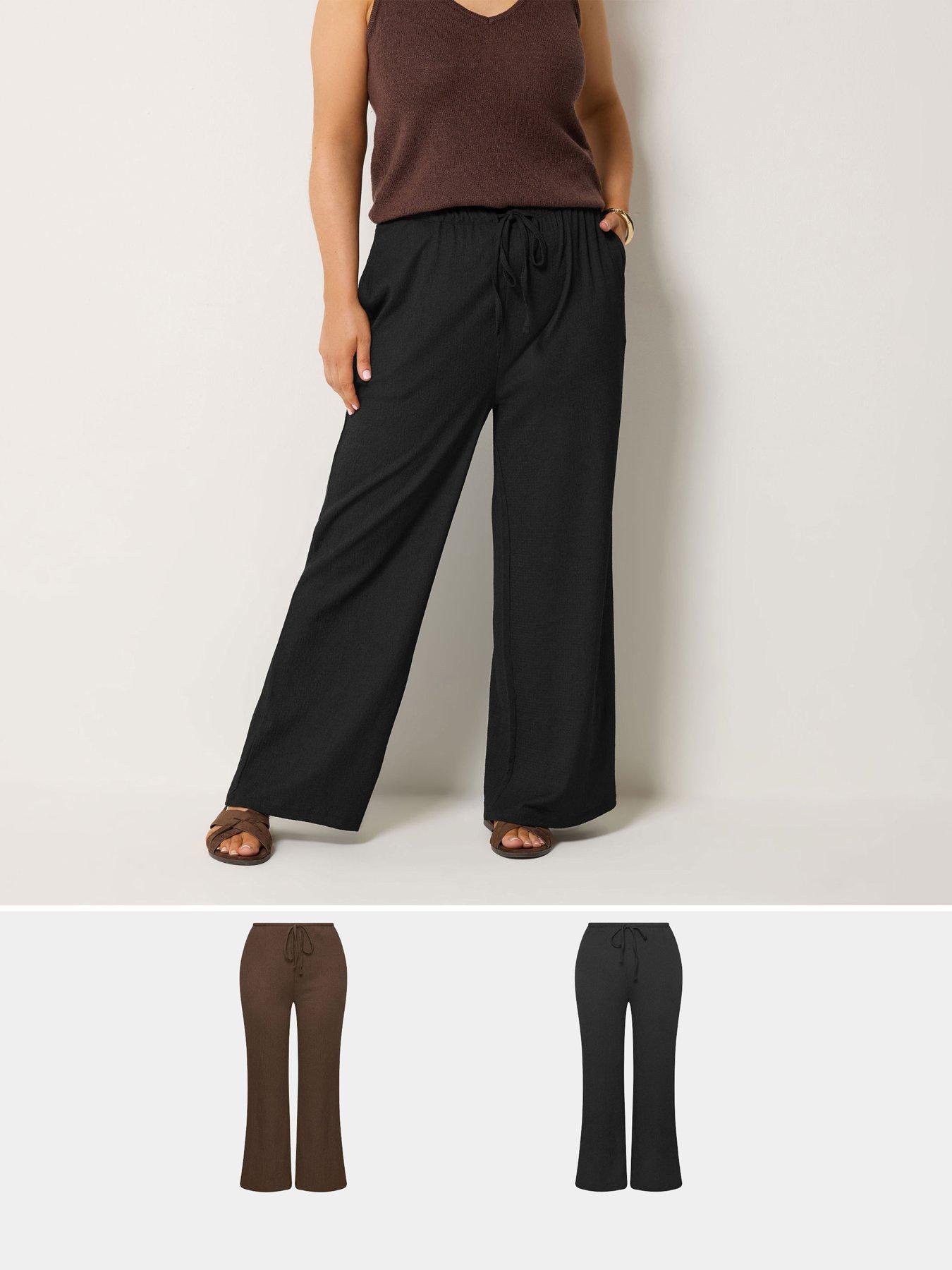 Yours Curve 2 Pack Wide Leg Trousers Regular - Black/Brown