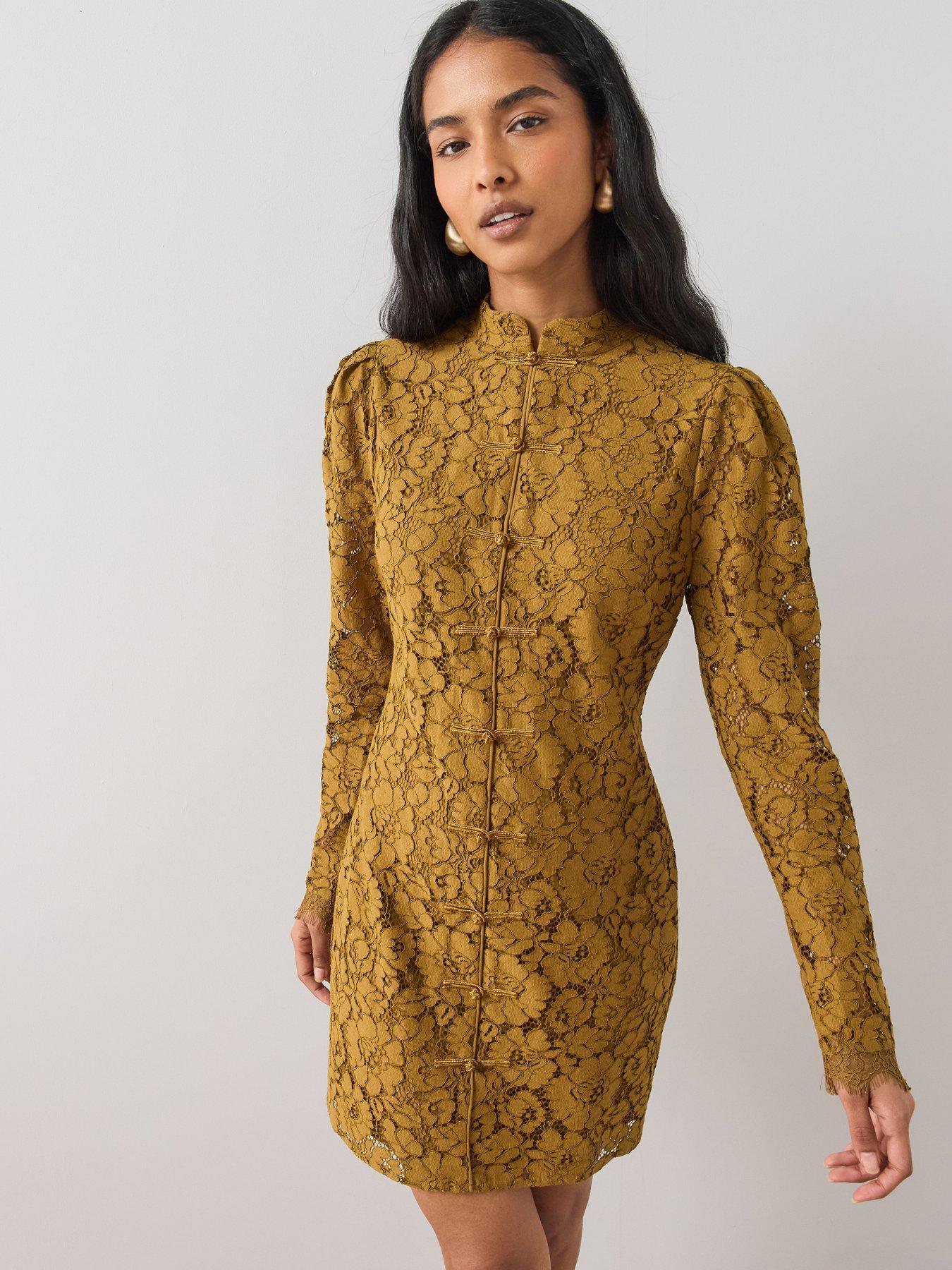 Image 1 of 7 of The Very Collection High Neck Button Through Lace Mini Dres