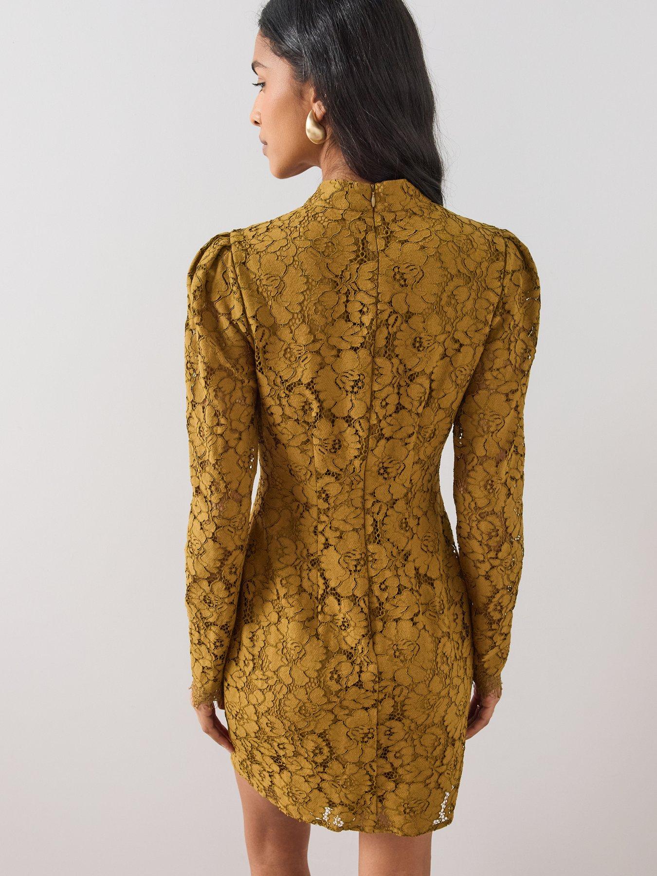 Image 2 of 7 of The Very Collection High Neck Button Through Lace Mini Dres