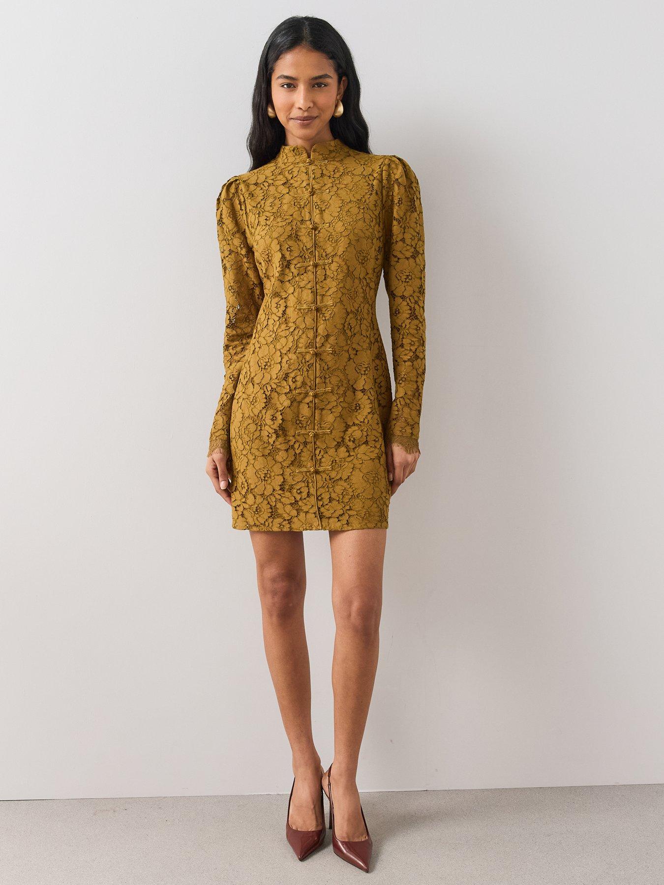 Image 3 of 7 of The Very Collection High Neck Button Through Lace Mini Dres