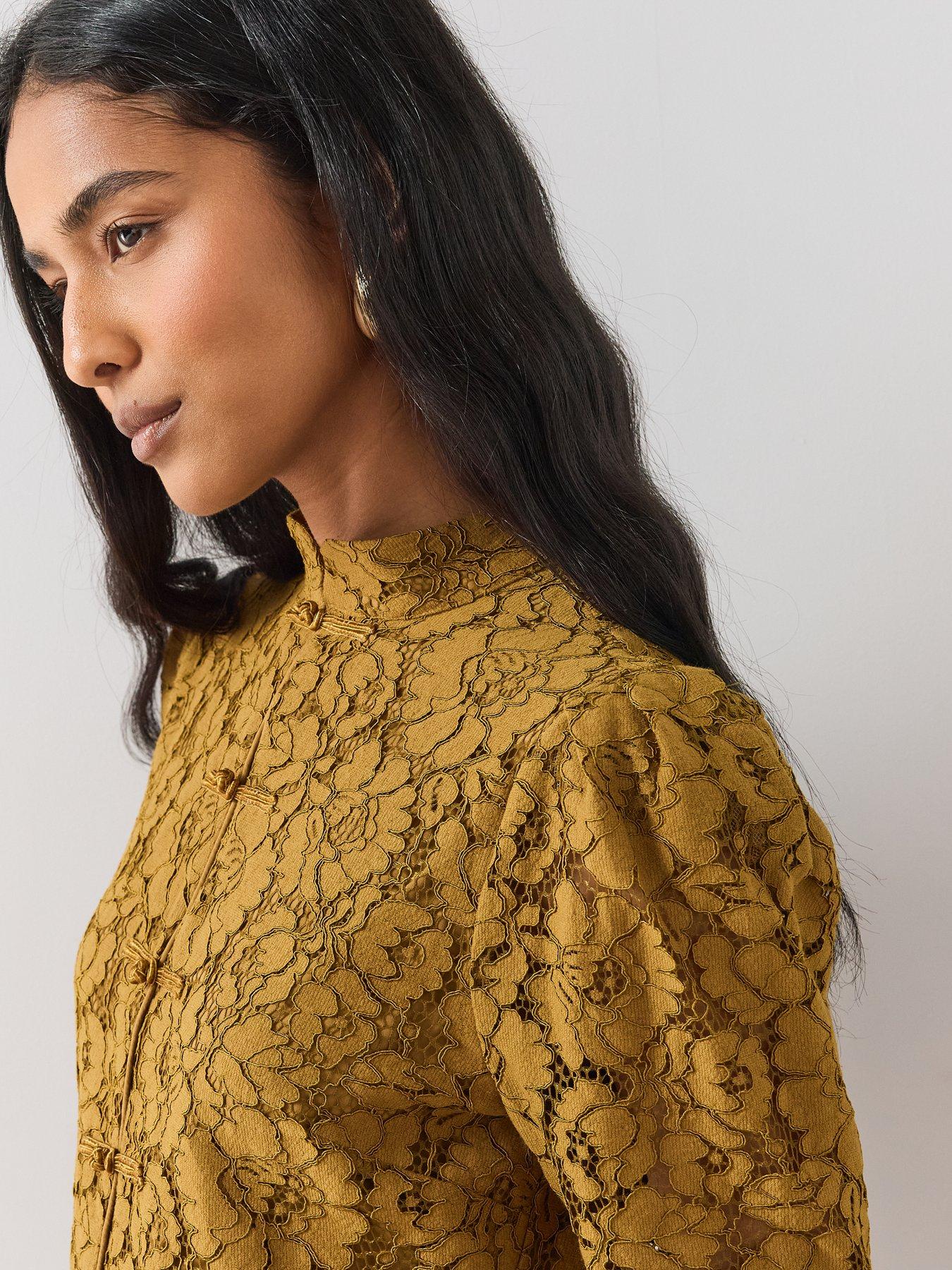 Image 4 of 7 of The Very Collection High Neck Button Through Lace Mini Dres