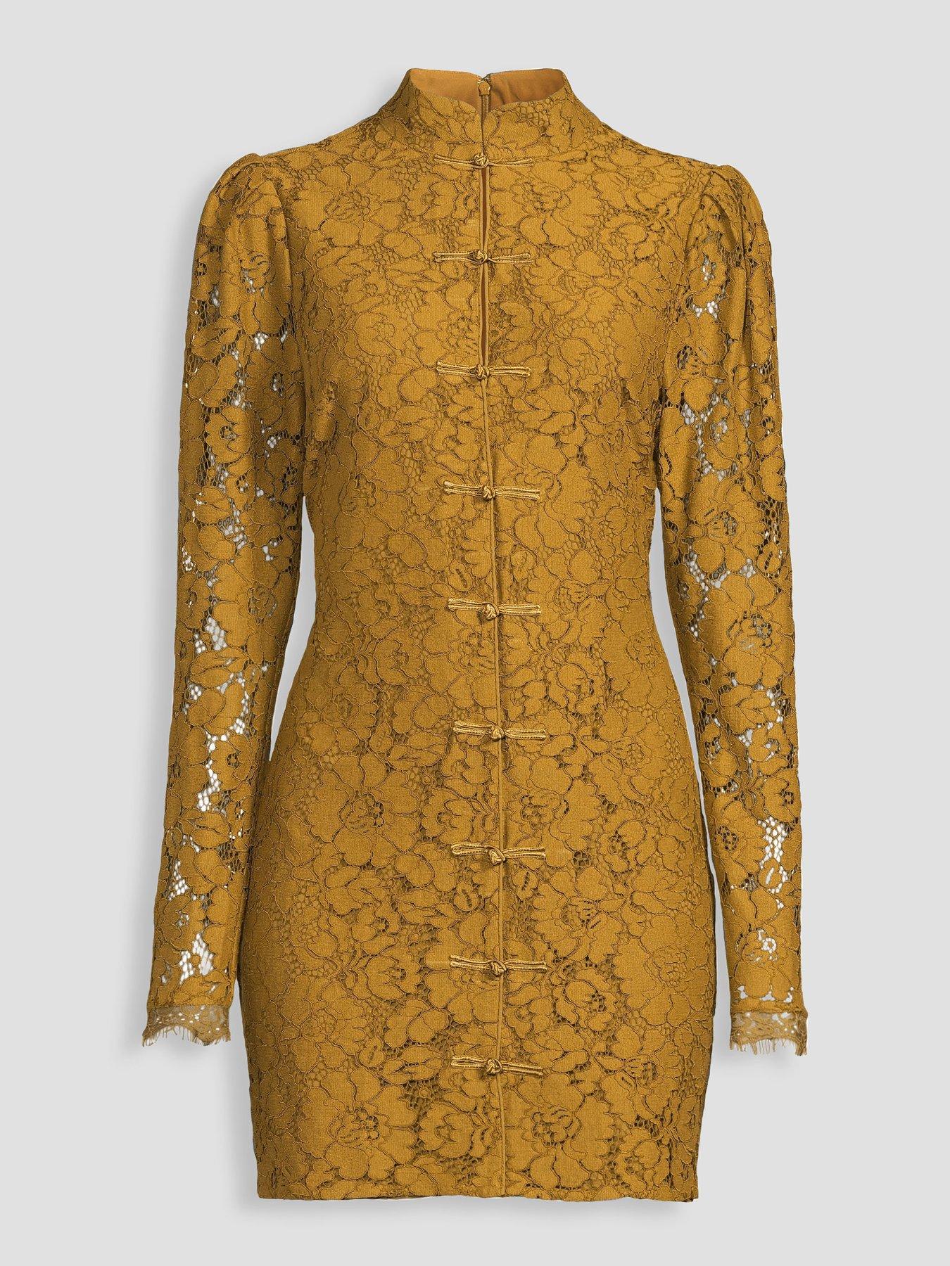 Image 7 of 7 of The Very Collection High Neck Button Through Lace Mini Dres