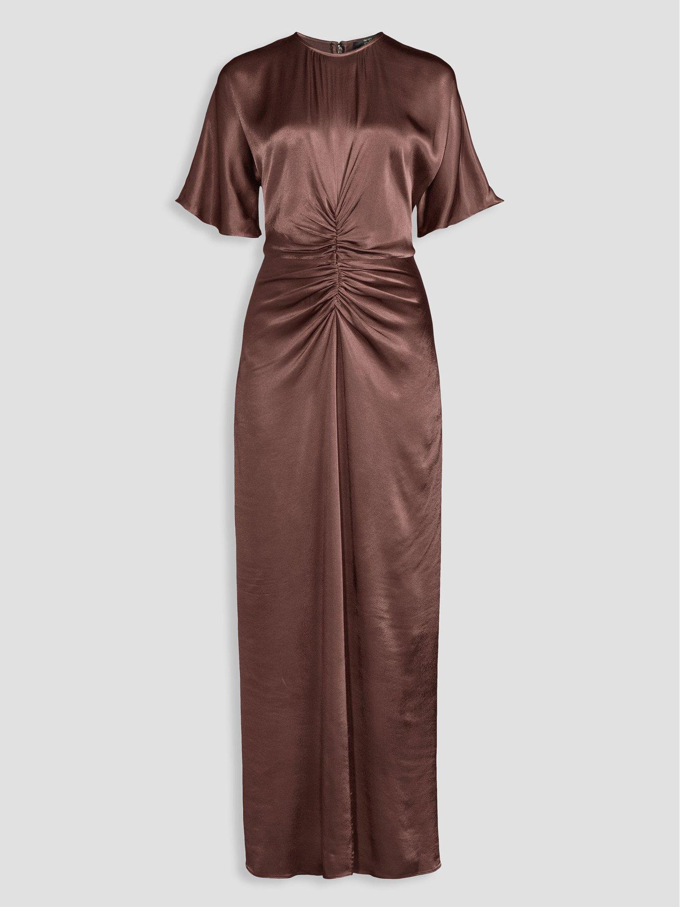 Image 7 of 7 of The Very Collection Womens Ruched Satin-Look Maxi Dress - Brown