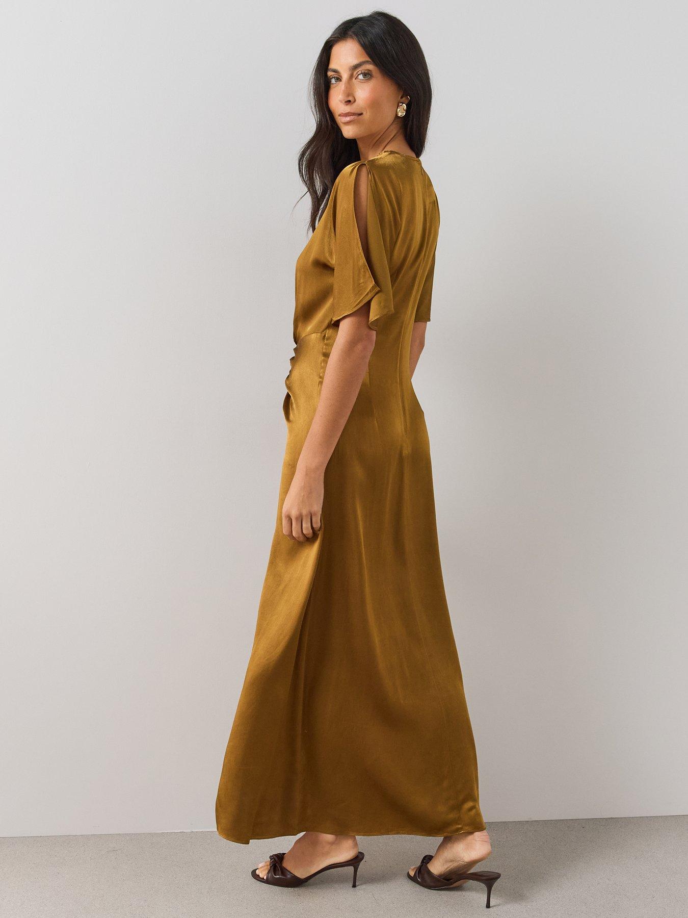 Image 2 of 7 of The Very Collection Womens Ruched Satin Maxi Dress - Olive