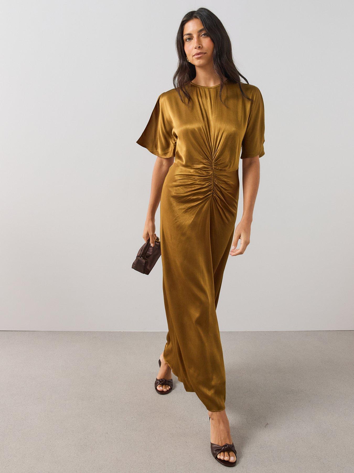 Image 3 of 7 of The Very Collection Womens Ruched Satin Maxi Dress - Olive