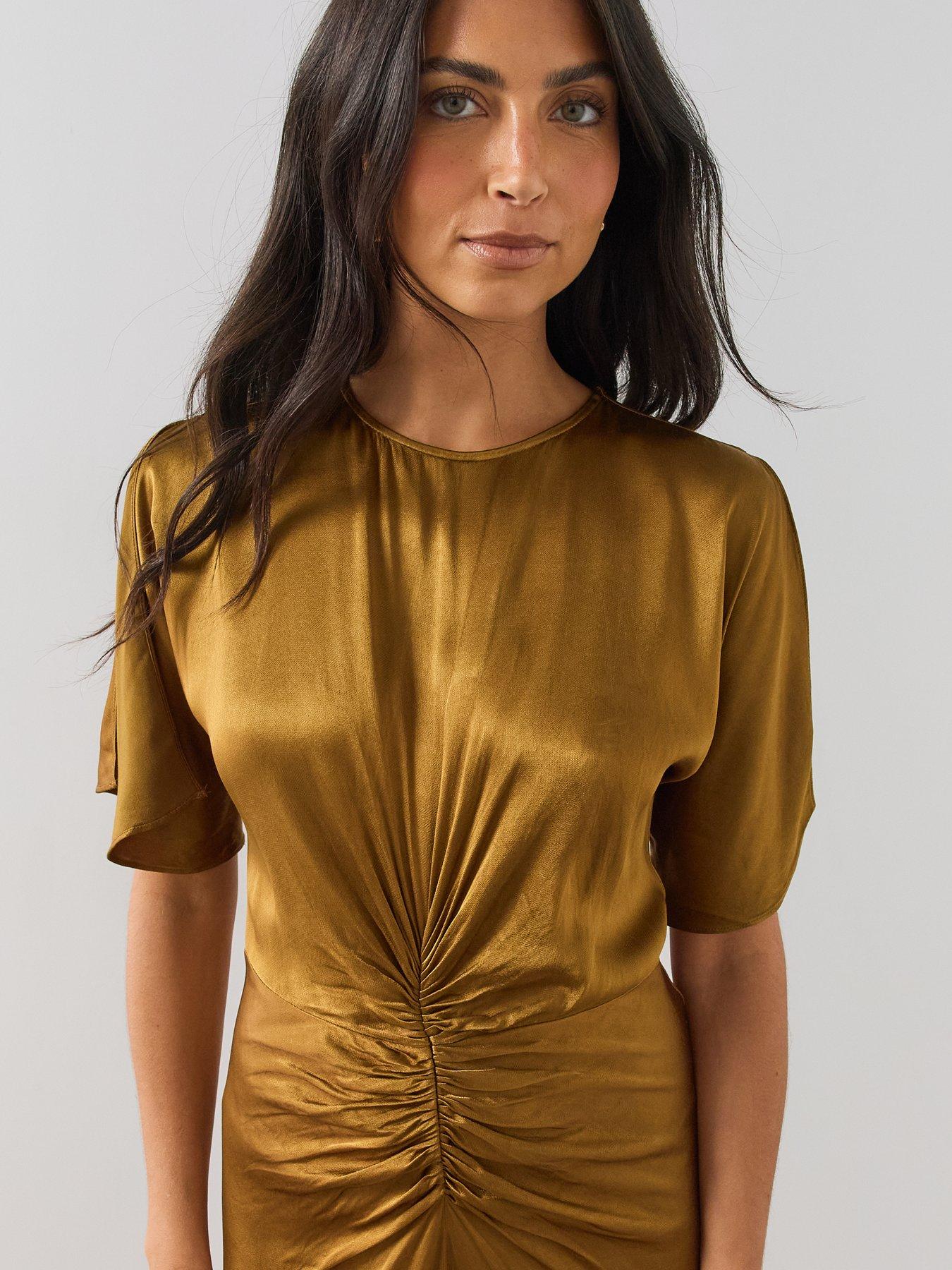 Image 4 of 7 of The Very Collection Womens Ruched Satin Maxi Dress - Olive