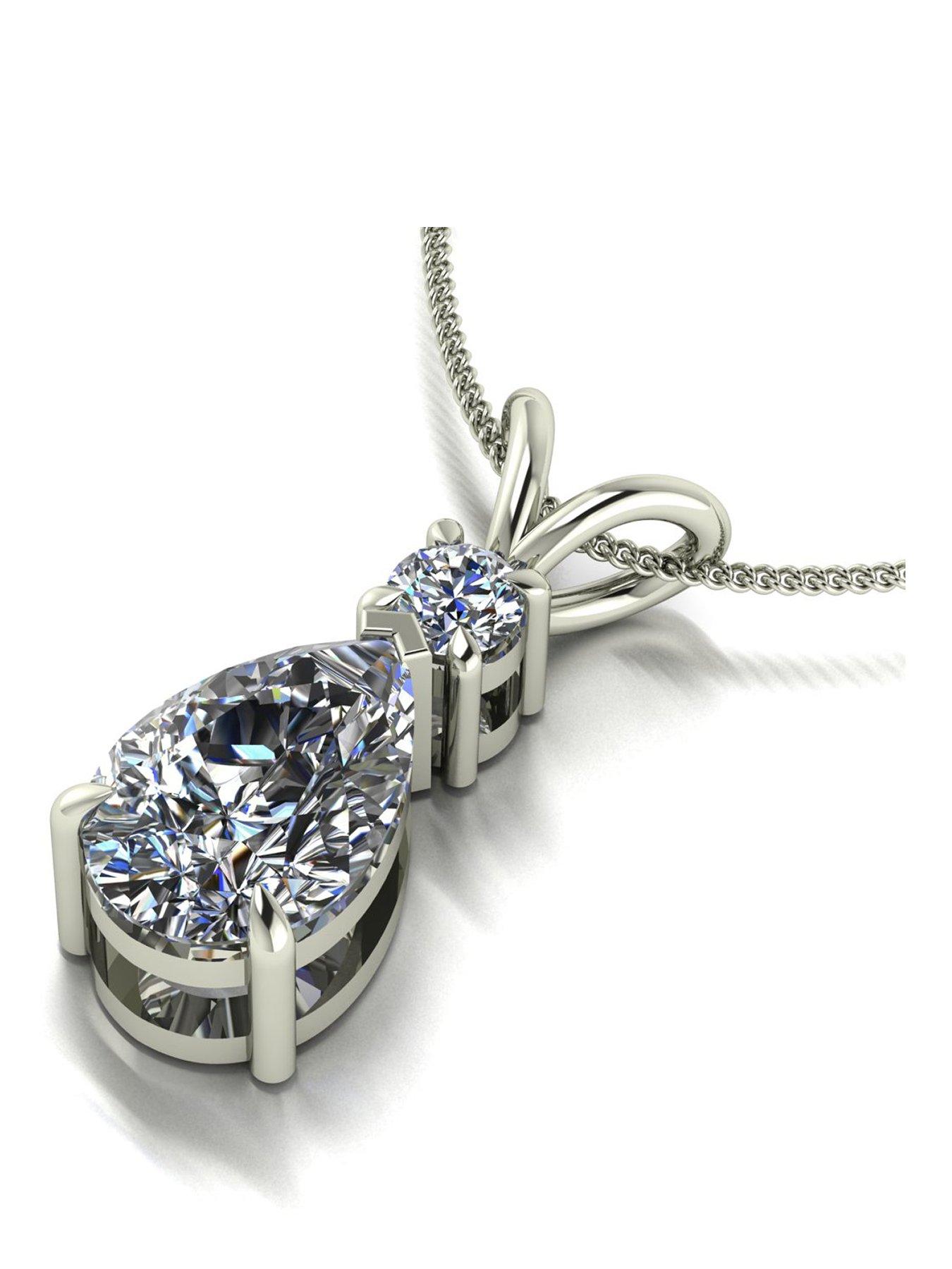 Moissanite 9ct White Gold Pear and Round Moissanite Pendant and Chain