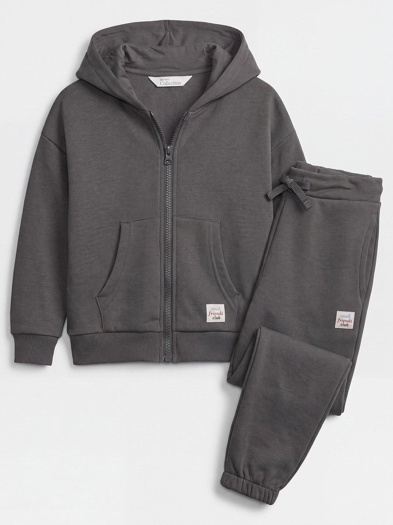 Image 1 of 3 of The Very Collection Boys Cotton Rich Woven Tab Detail Hoodie And Joggers Outfit Set (9 months - 7 years) - Grey