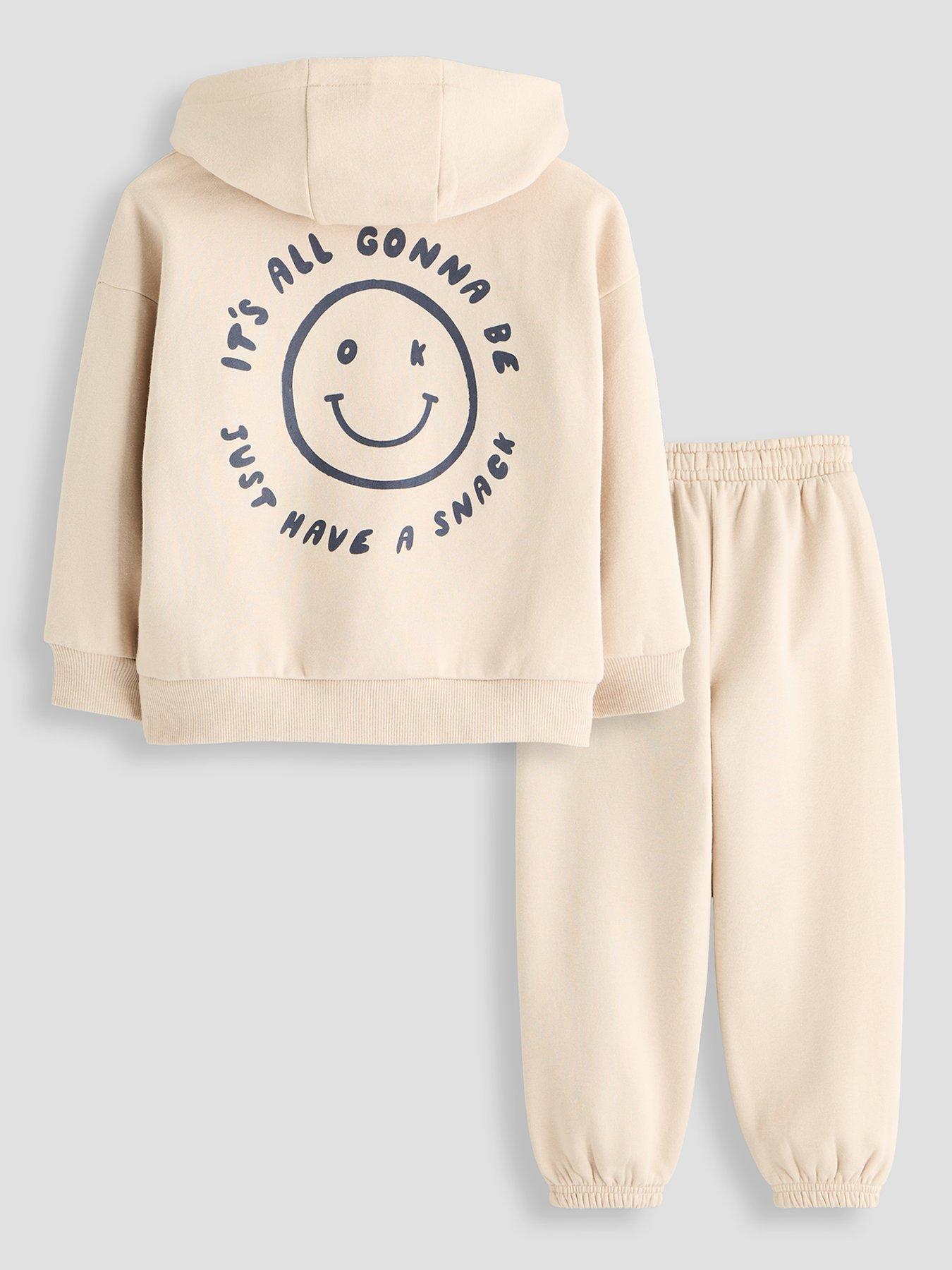 Image 1 of 5 of The Very Collection Boys' Cotton Rich Smile Hoodie and Joggers Outfit Set (9 months - 7 years) - Stone Beige