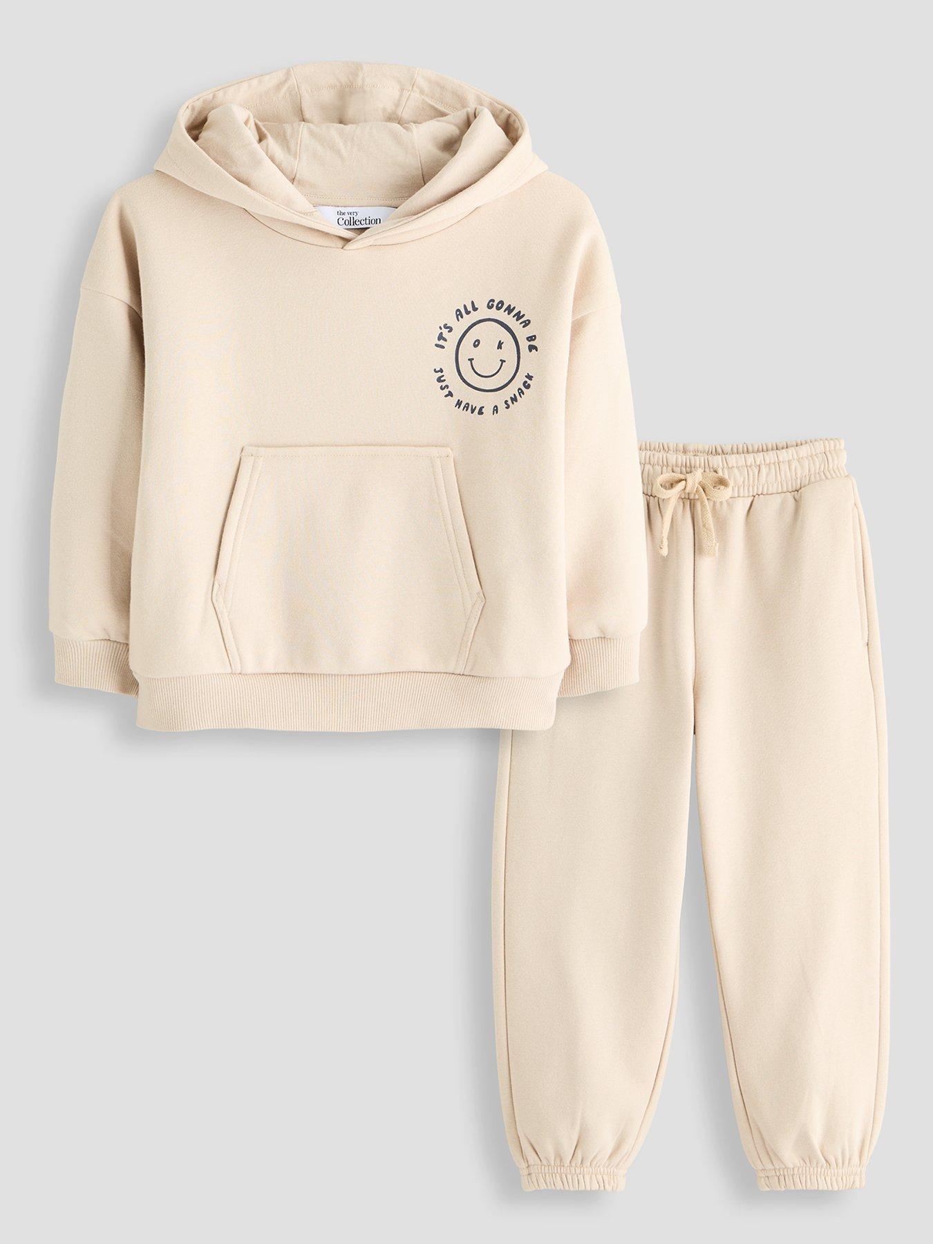 Image 2 of 5 of The Very Collection Boys' Cotton Rich Smile Hoodie and Joggers Outfit Set (9 months - 7 years) - Stone Beige
