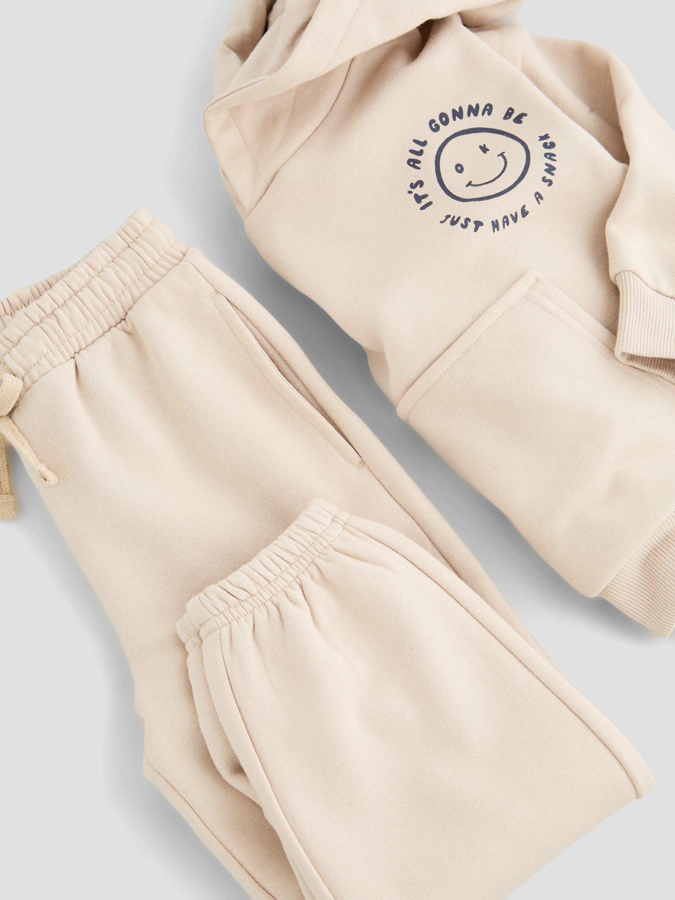 Image 3 of 5 of The Very Collection Boys' Cotton Rich Smile Hoodie and Joggers Outfit Set (9 months - 7 years) - Stone Beige