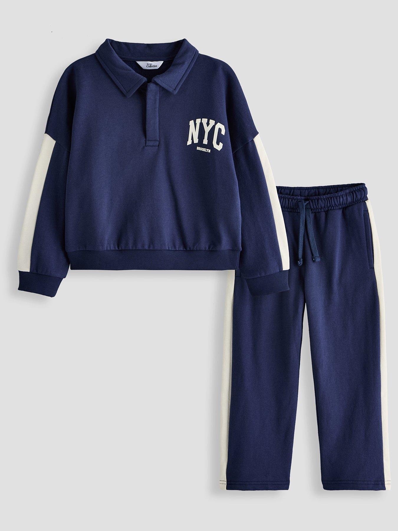 Image 1 of 5 of The Very Collection Boys Rugby Sweat Top and Joggers Outfit Set (9 months - 7 years) - Navy