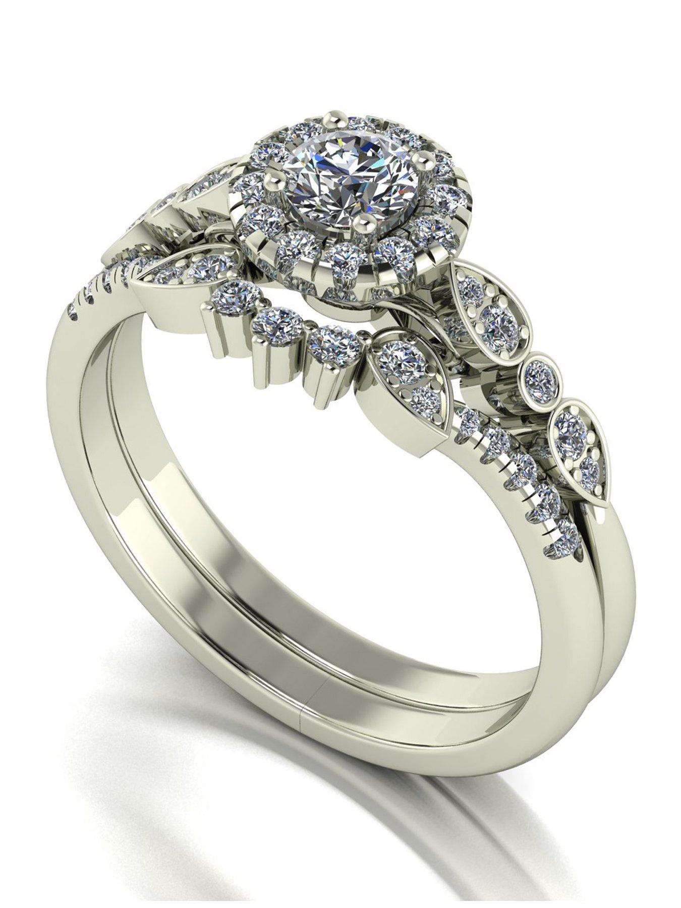 Moissanite 9ct White Gold 0.62ct total Moissanite Ring Set
