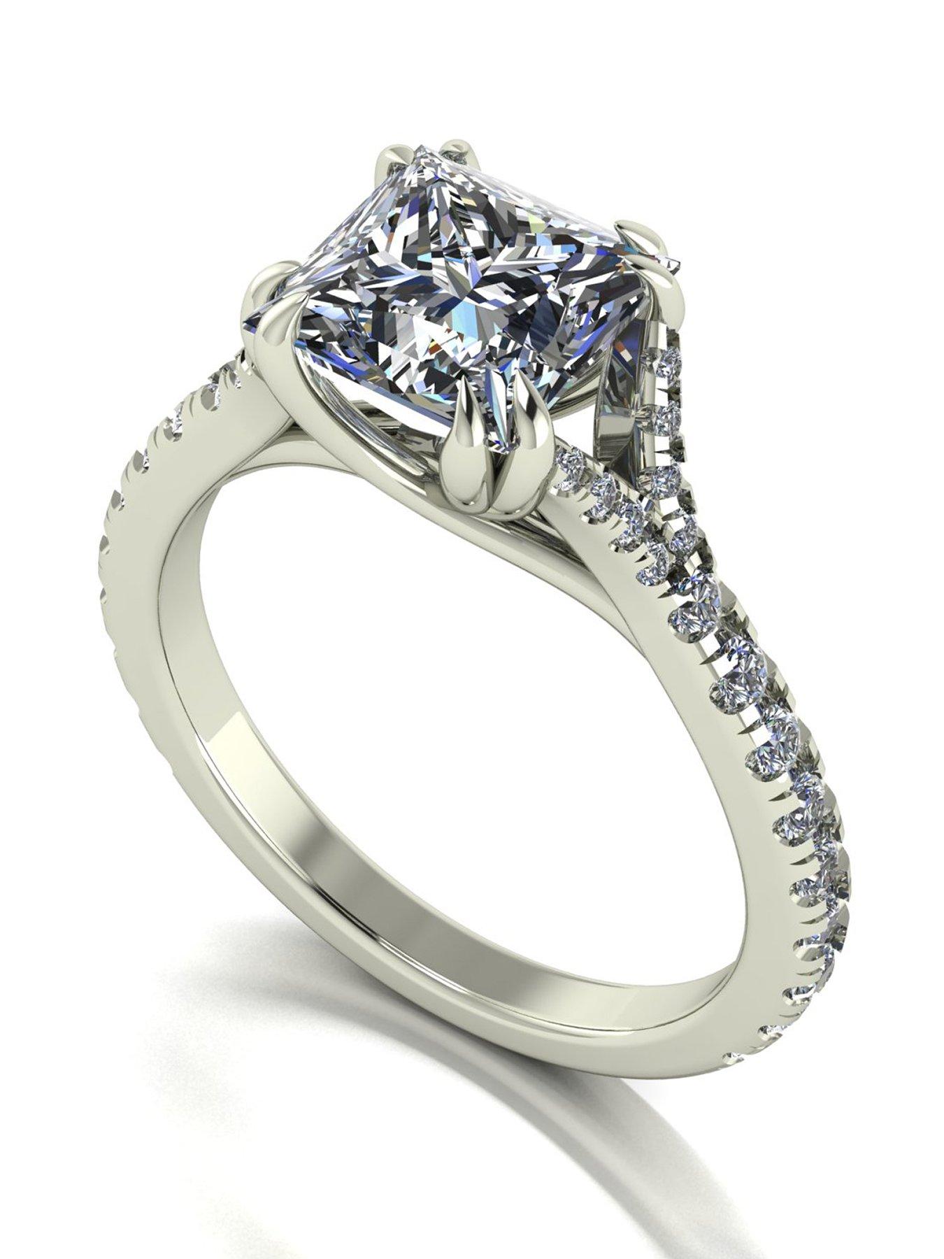 Moissanite 9ct White Gold Lady Lynsey 2.55ct total Princess Cut Moissanite Solitaire Ring