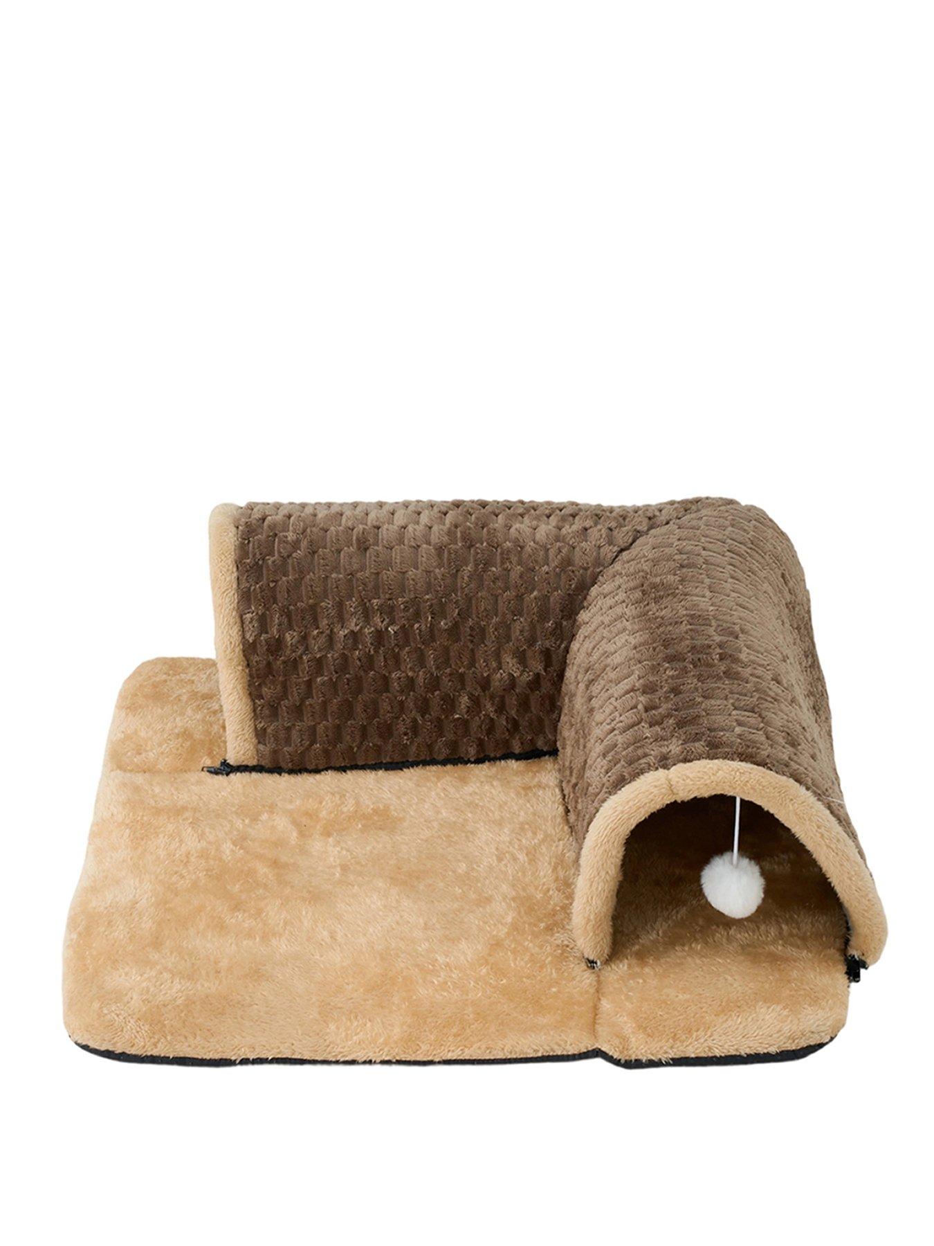 Image 2 of 7 of Living and Home Brown Medium Soft Semi-Enclosed Cat Play Tunnel with Hanging Balls, 60cm W x 60cm D x 15cm H