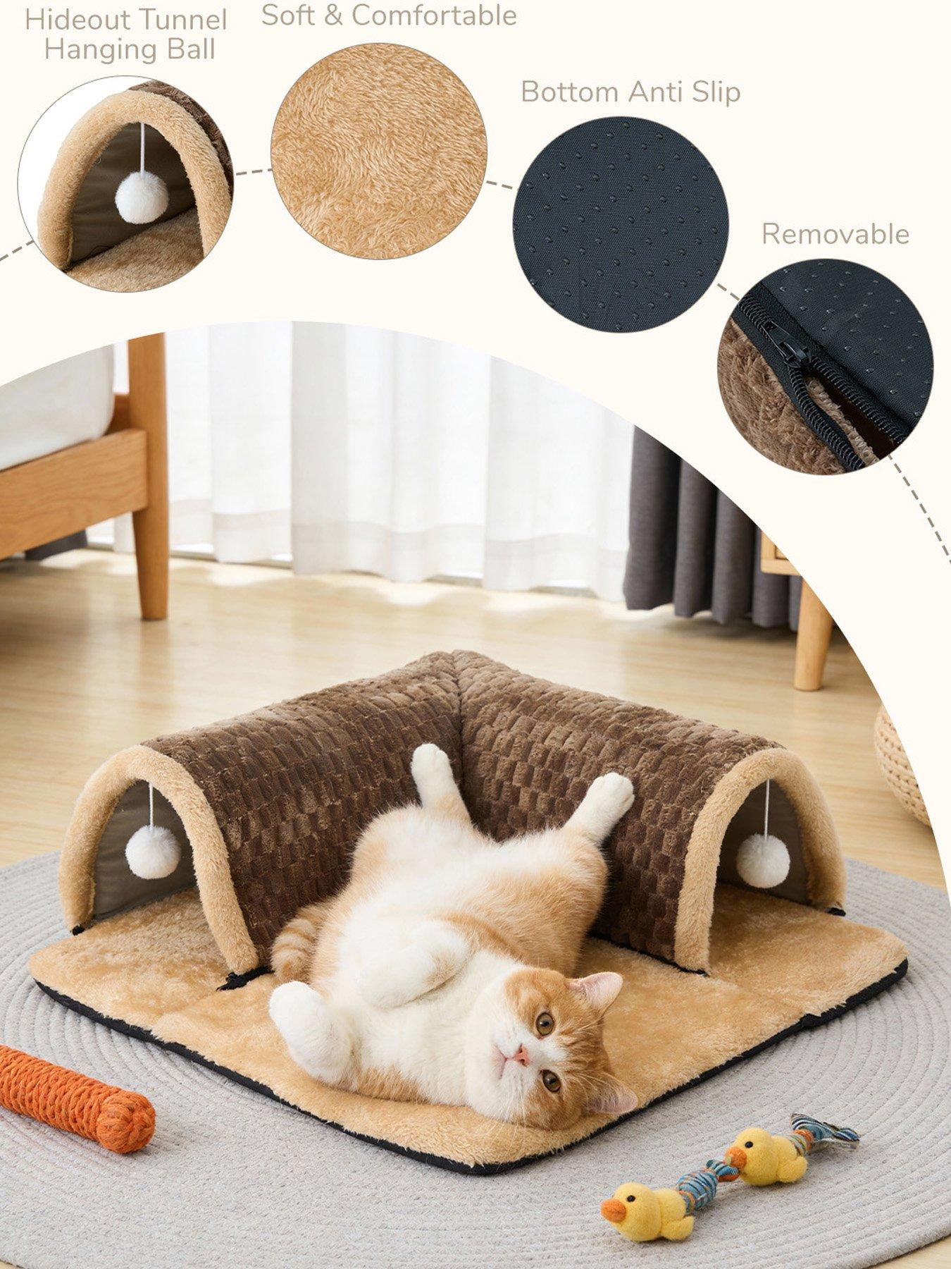 Image 5 of 7 of Living and Home Brown Medium Soft Semi-Enclosed Cat Play Tunnel with Hanging Balls, 60cm W x 60cm D x 15cm H