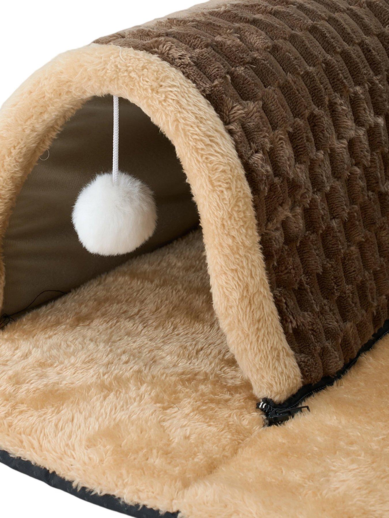 Image 6 of 7 of Living and Home Brown Medium Soft Semi-Enclosed Cat Play Tunnel with Hanging Balls, 60cm W x 60cm D x 15cm H