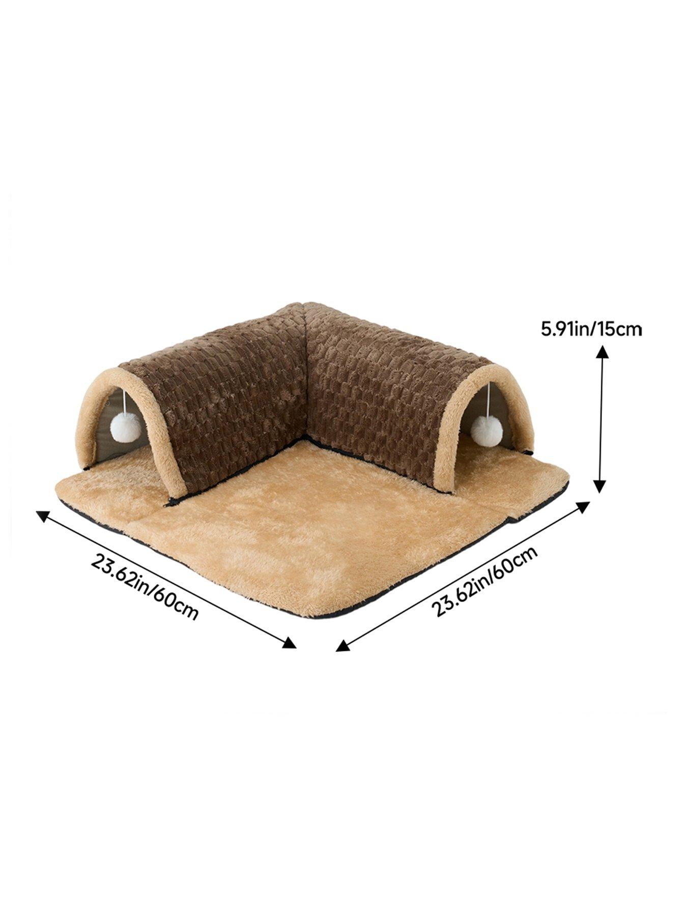 Image 7 of 7 of Living and Home Brown Medium Soft Semi-Enclosed Cat Play Tunnel with Hanging Balls, 60cm W x 60cm D x 15cm H