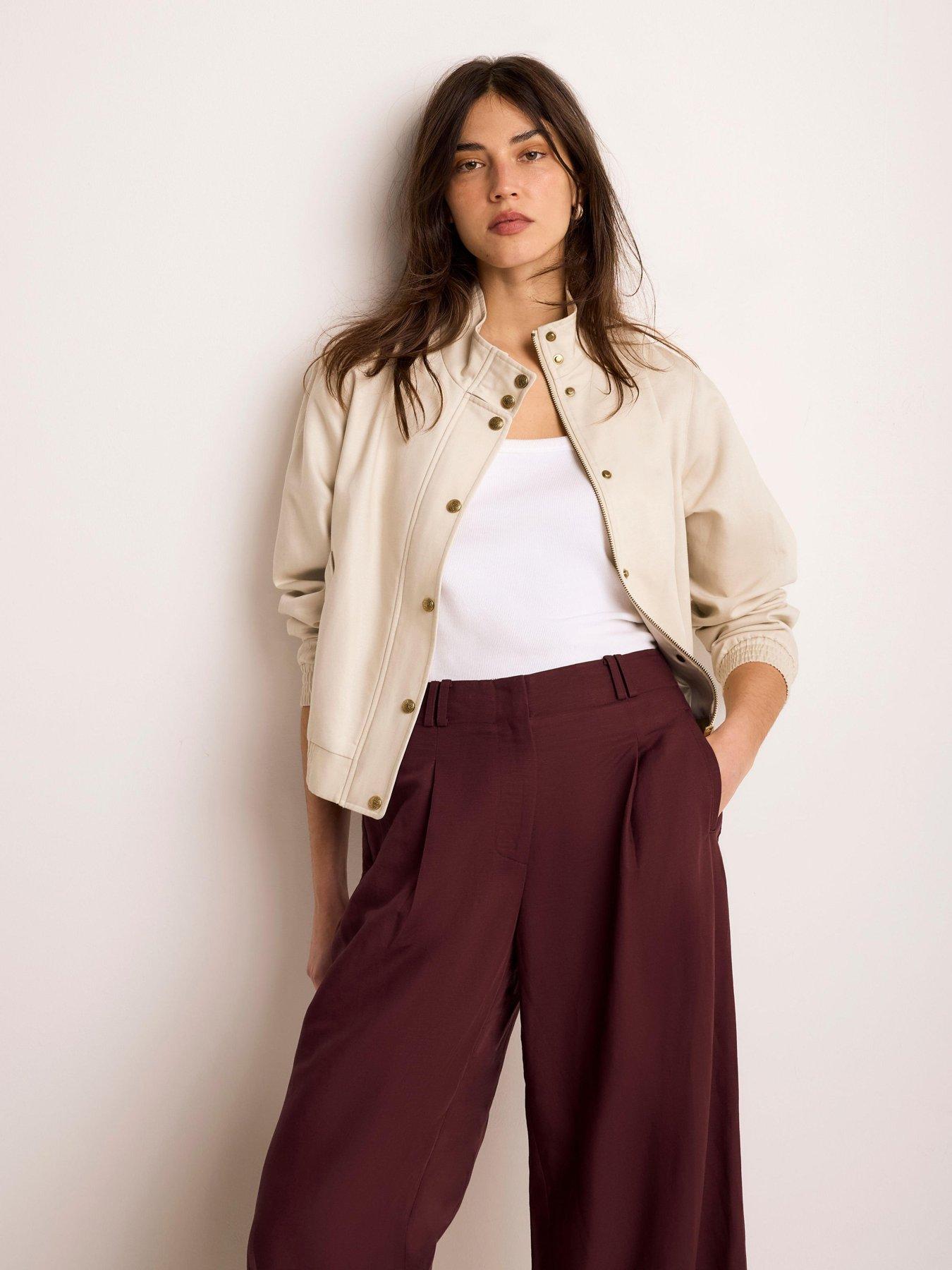 Mint Velvet Neutral Cotton Bomber Jacket - Cream