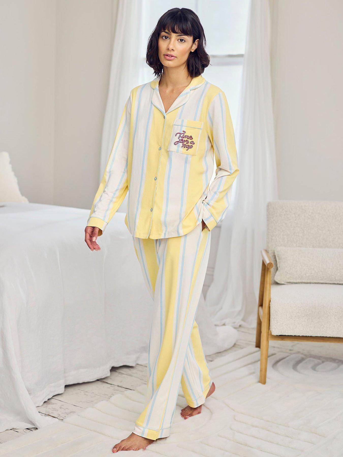 CHELSEA PEERS Cotton Embroidered Time For A Nap Long Pyjama Set - Yellow