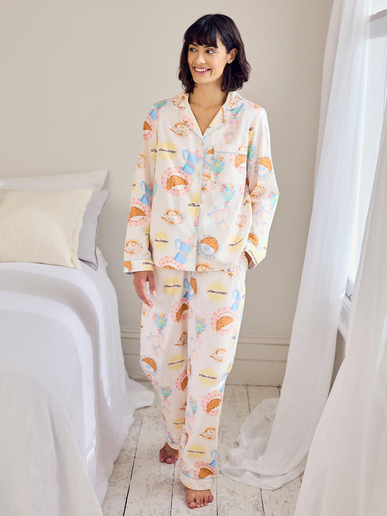 CHELSEA PEERS Cotton Slow Sundays Print Long Pyjama Set - Off White