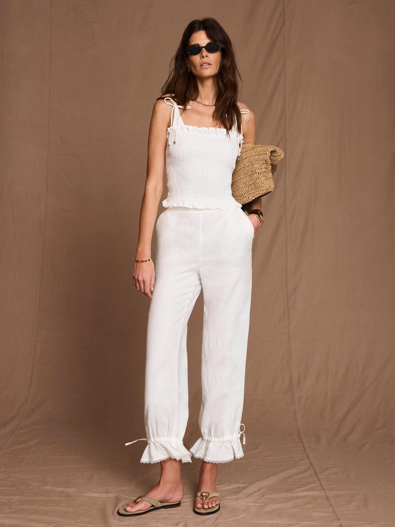 Image 1 of 6 of Mint Velvet Linen Scallop Trouser - Ivory