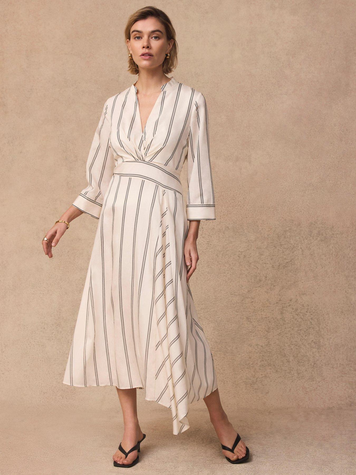 Image 2 of 6 of Mint Velvet Stripe Wrap Midi Dress - Cream