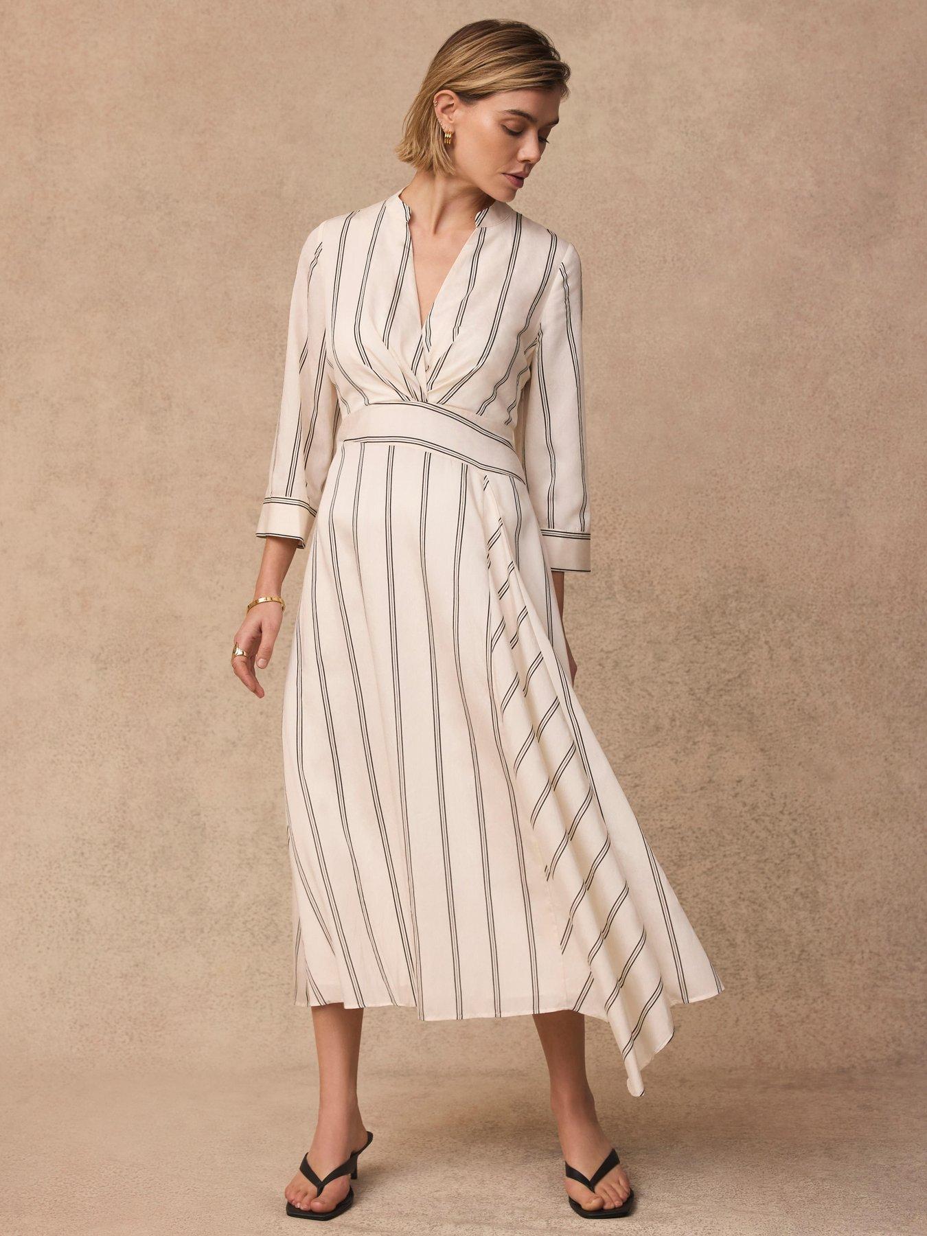 Image 4 of 6 of Mint Velvet Stripe Wrap Midi Dress - Cream