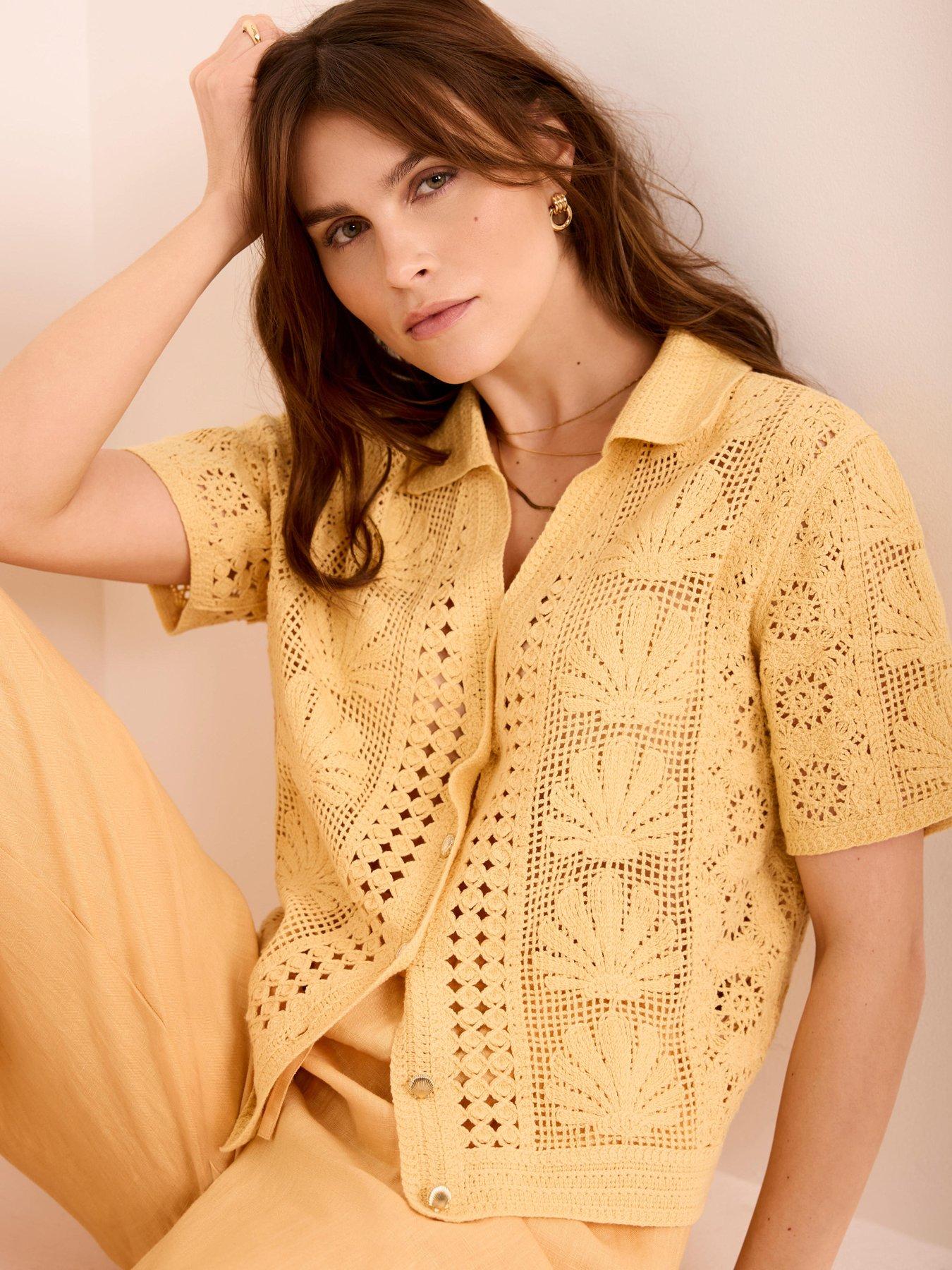 Mint Velvet Yellow Shell Crochet Shirt