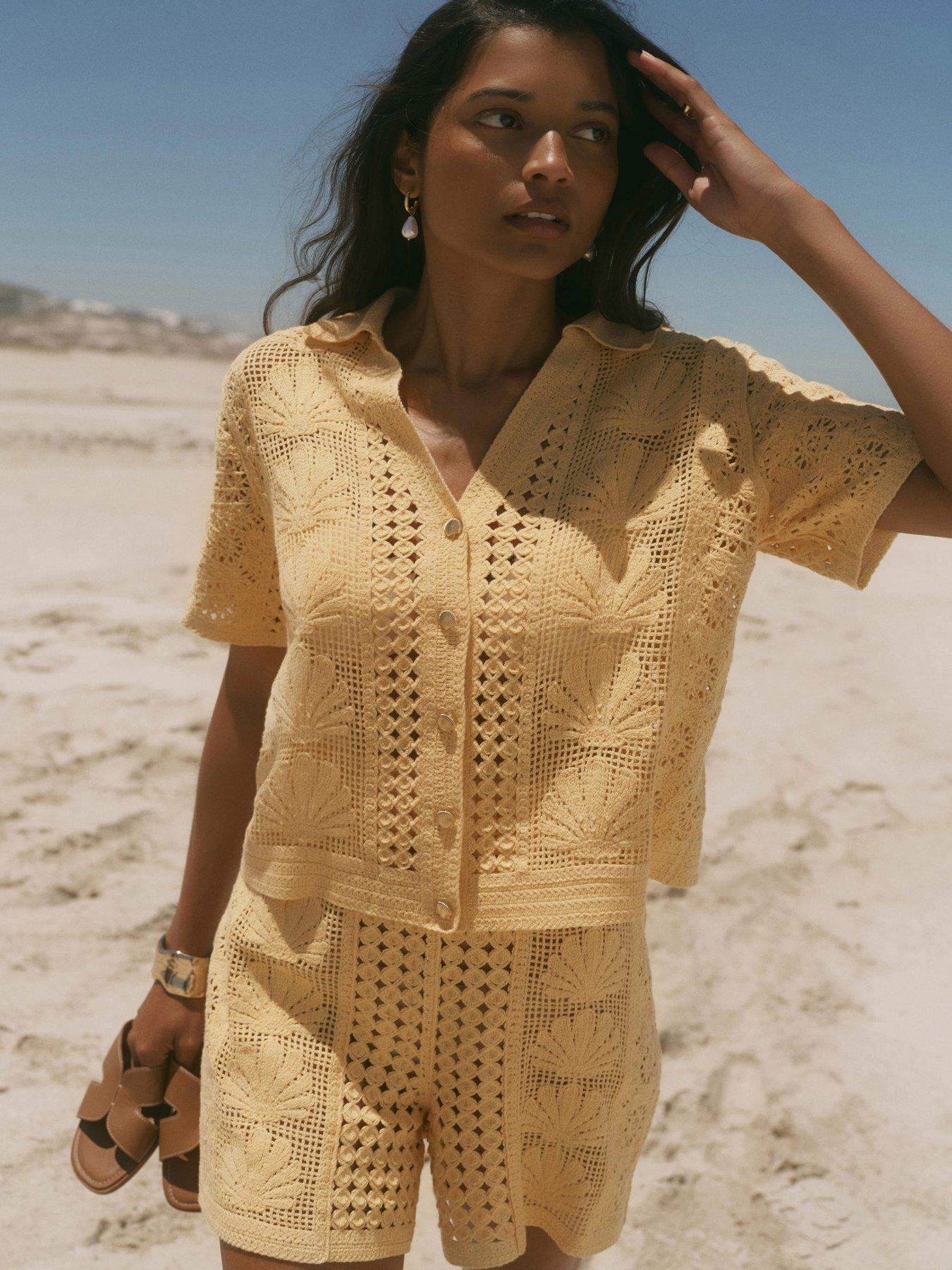 Image 2 of 6 of Mint Velvet Yellow Shell Crochet Shirt