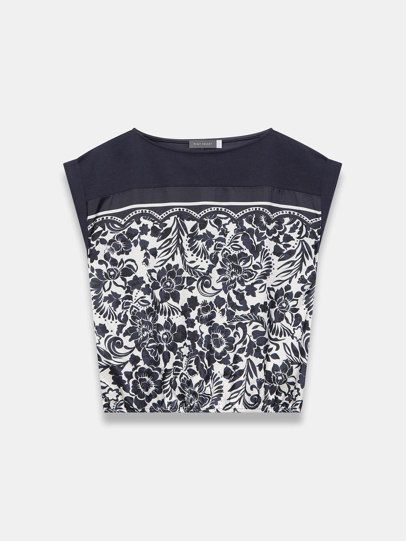 Image 5 of 6 of Mint Velvet Floral Print Woven Mix Top - Navy