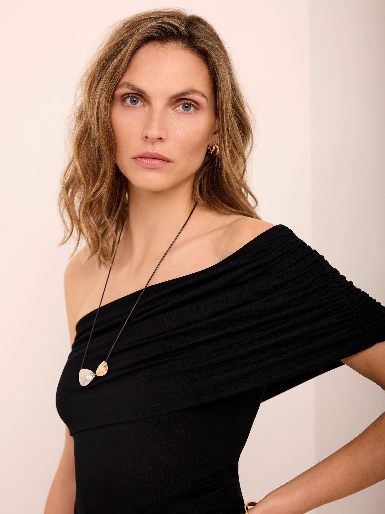 Image 2 of 6 of Mint Velvet One Shoulder Top - Black