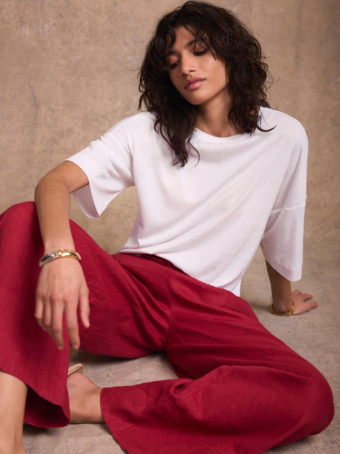 Mint Velvet Linen Blend T-Shirt -Ivory