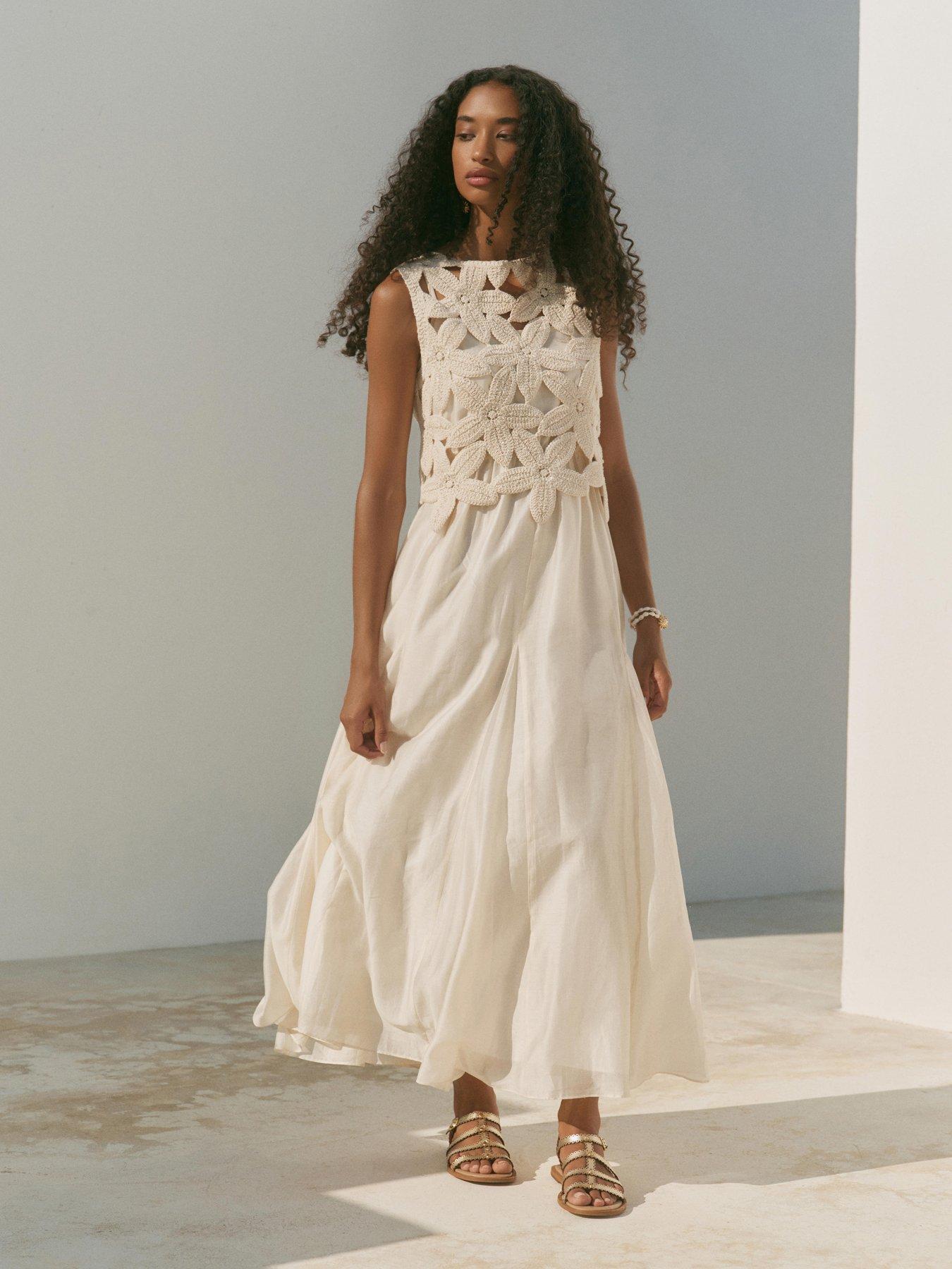 Mint Velvet Cream Crochet Woven Mix Dress