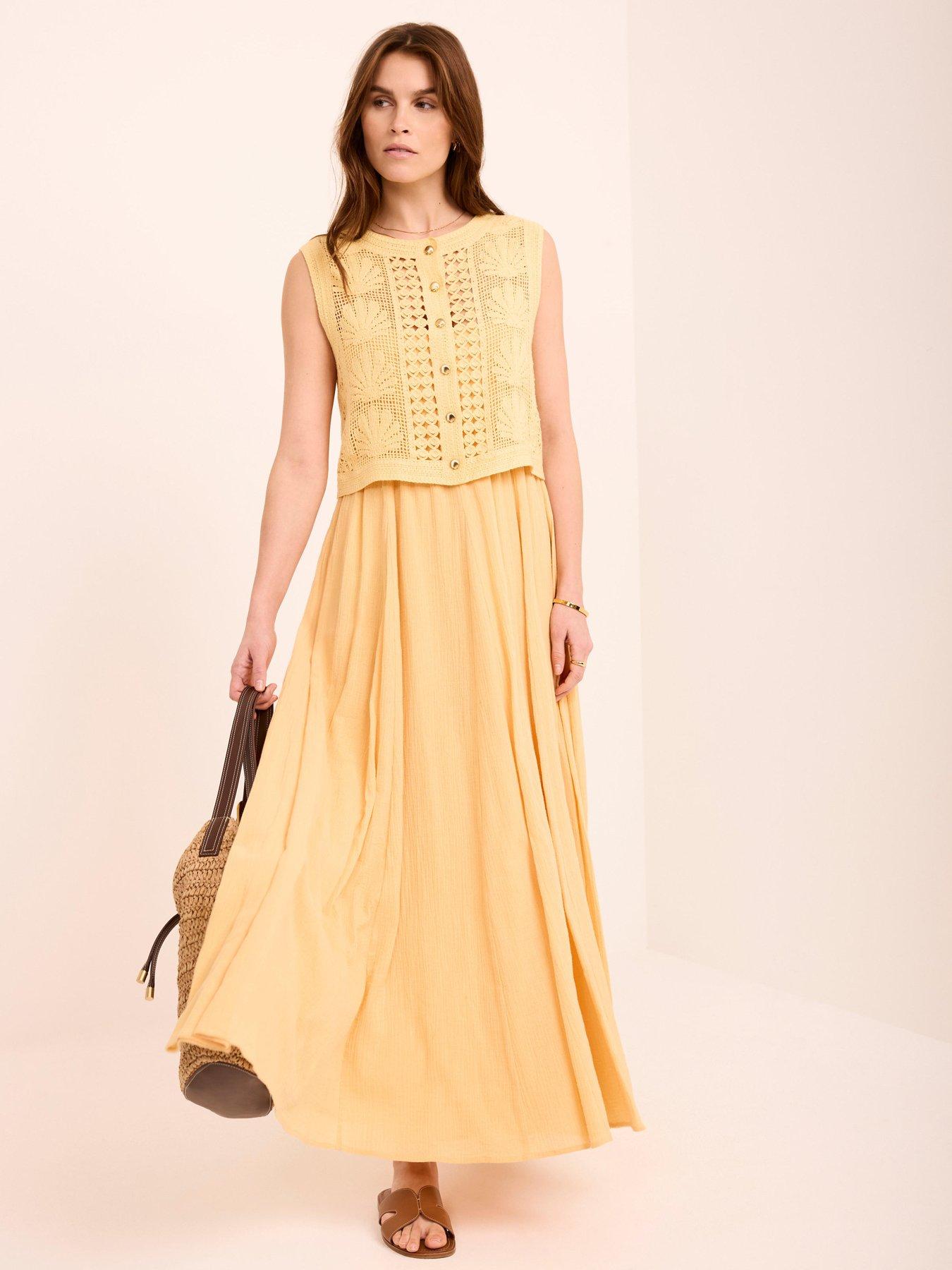 Mint Velvet Shell Crochet Dress - Yellow