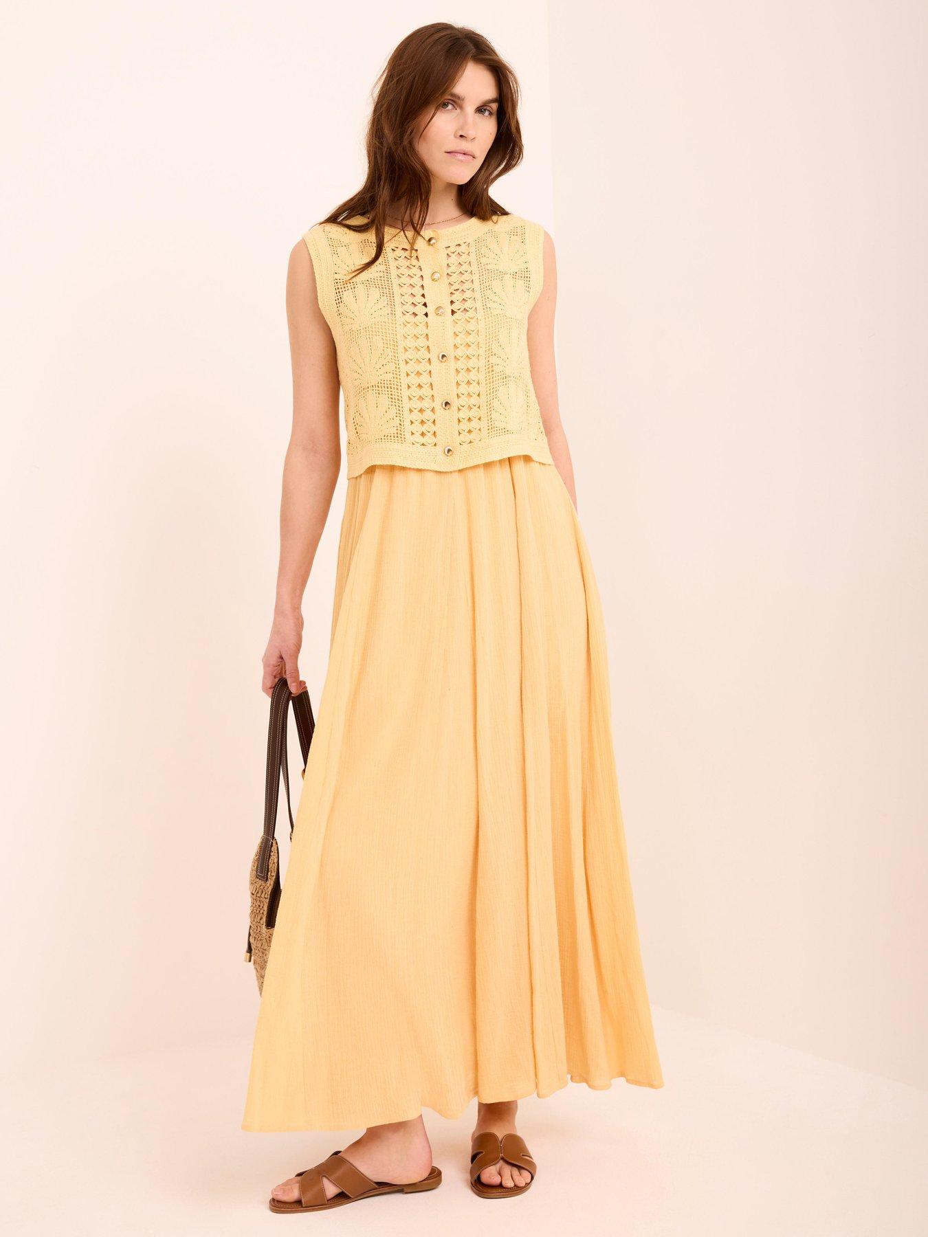 Mint Velvet Shell Crochet Dress - Yellow | Very
