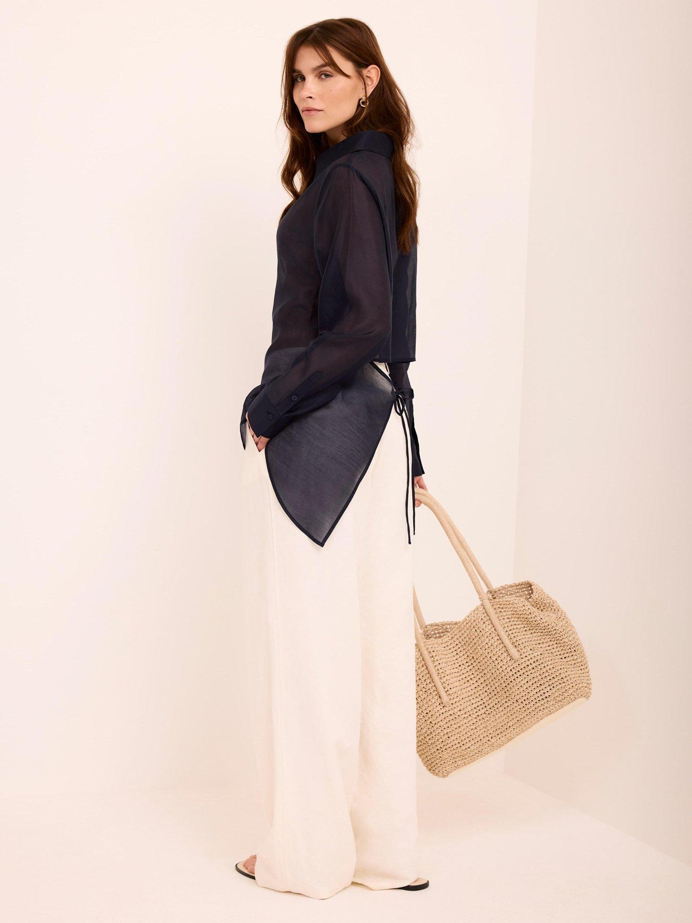 Mint Velvet Navy Longline Tie Back Shirt
