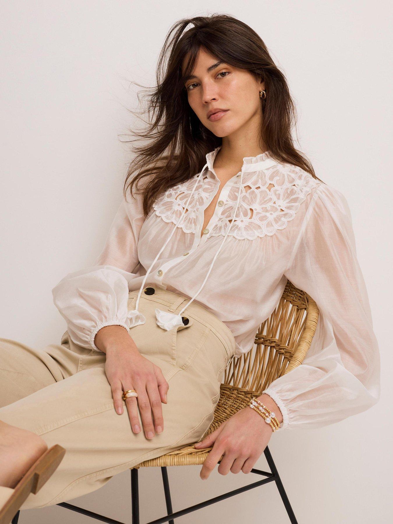 Mint Velvet Ivory Texture Cutwork Blouse