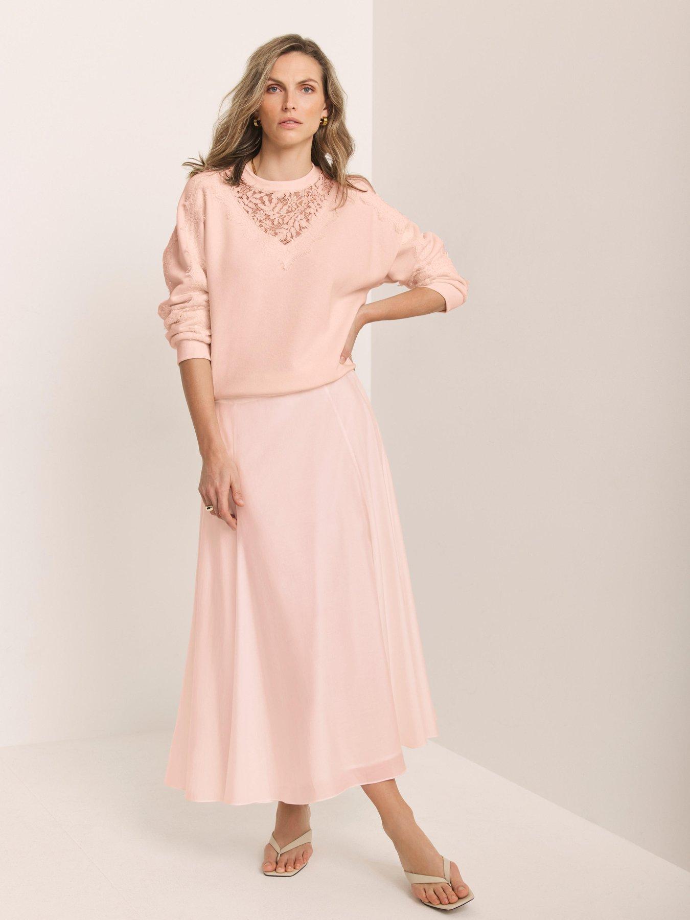 Mint Velvet A-line Midi Skirt - Light Pink