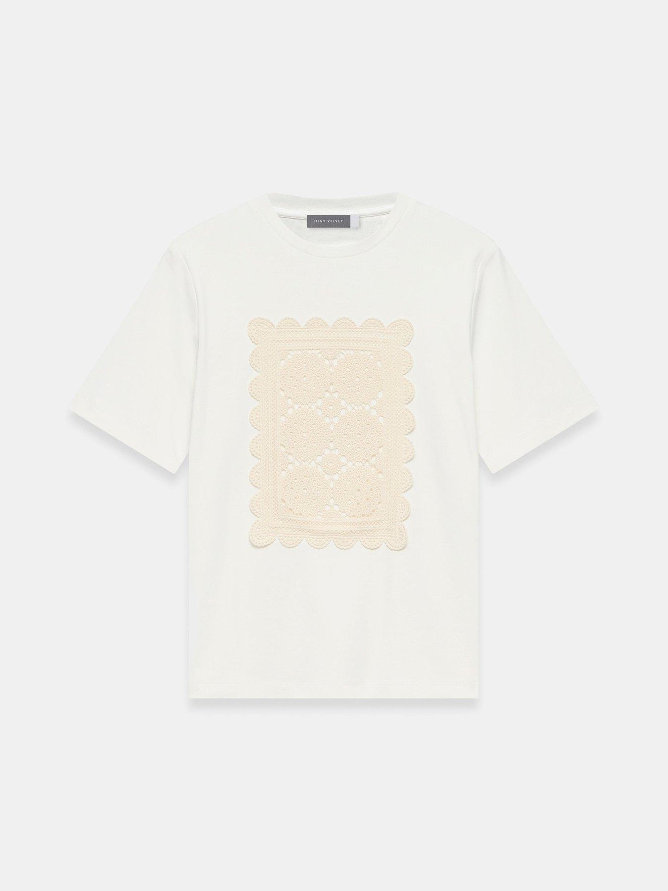 Image 5 of 6 of Mint Velvet Ivory Crochet Panel T-shirt