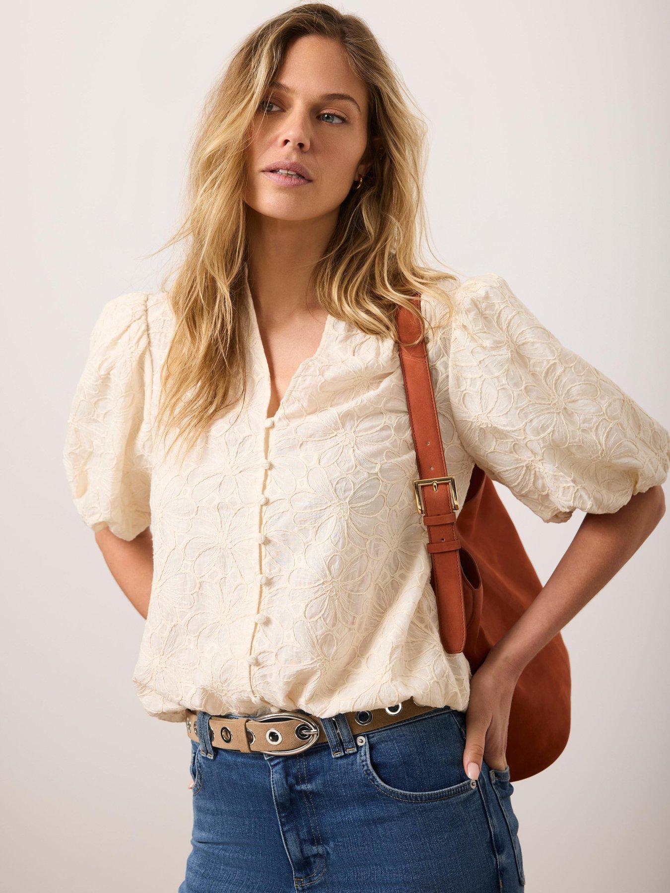 Mint Velvet Ivory Textured Floral Top