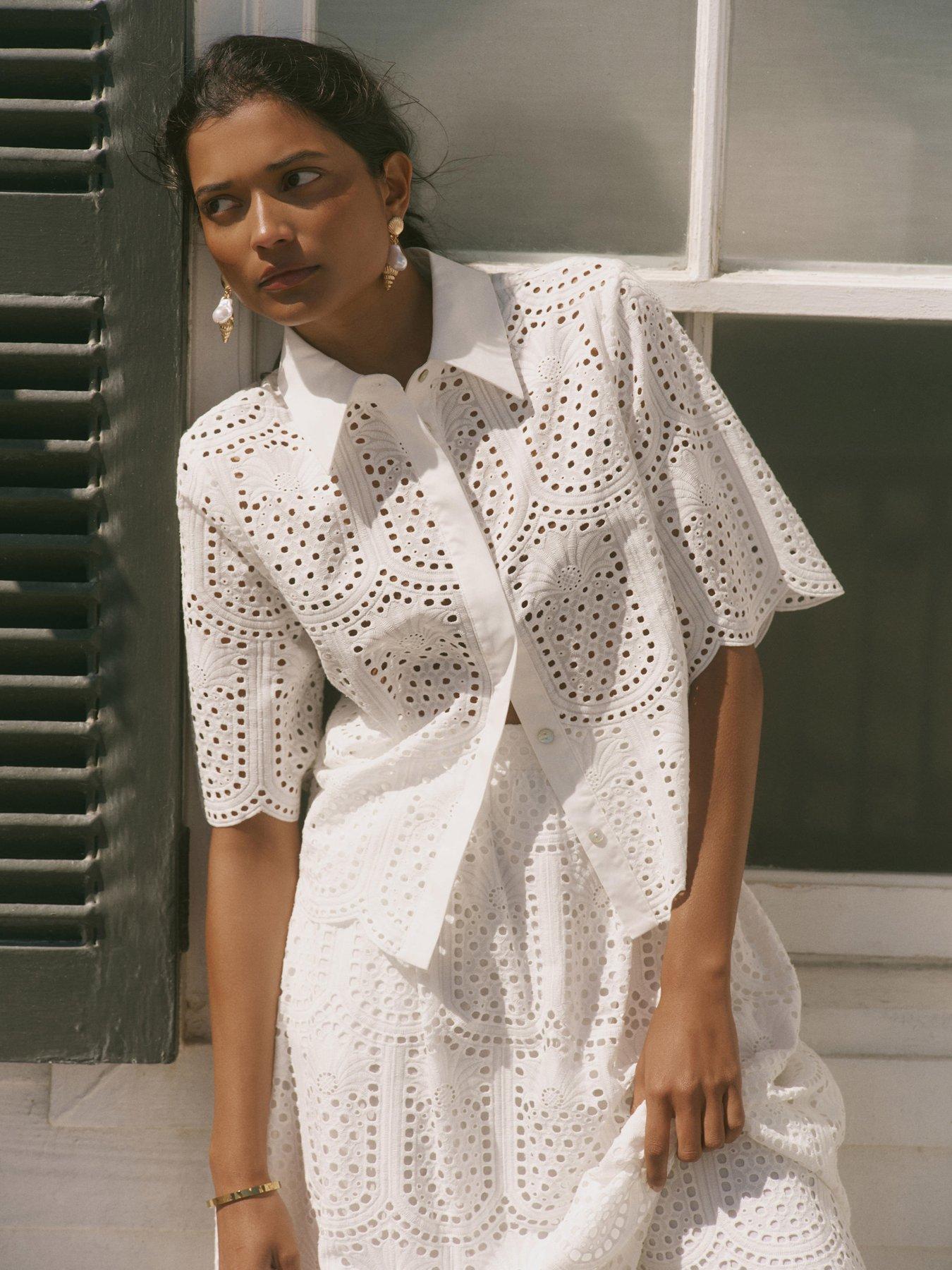 Mint Velvet Broderie Shirt - Ivory
