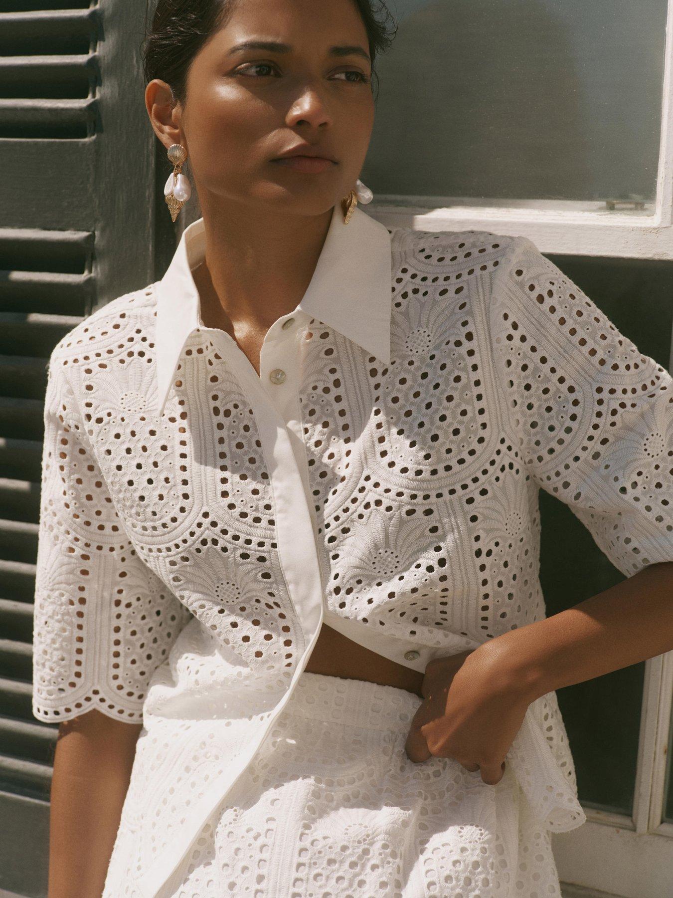 Image 2 of 6 of Mint Velvet Broderie Shirt - Ivory