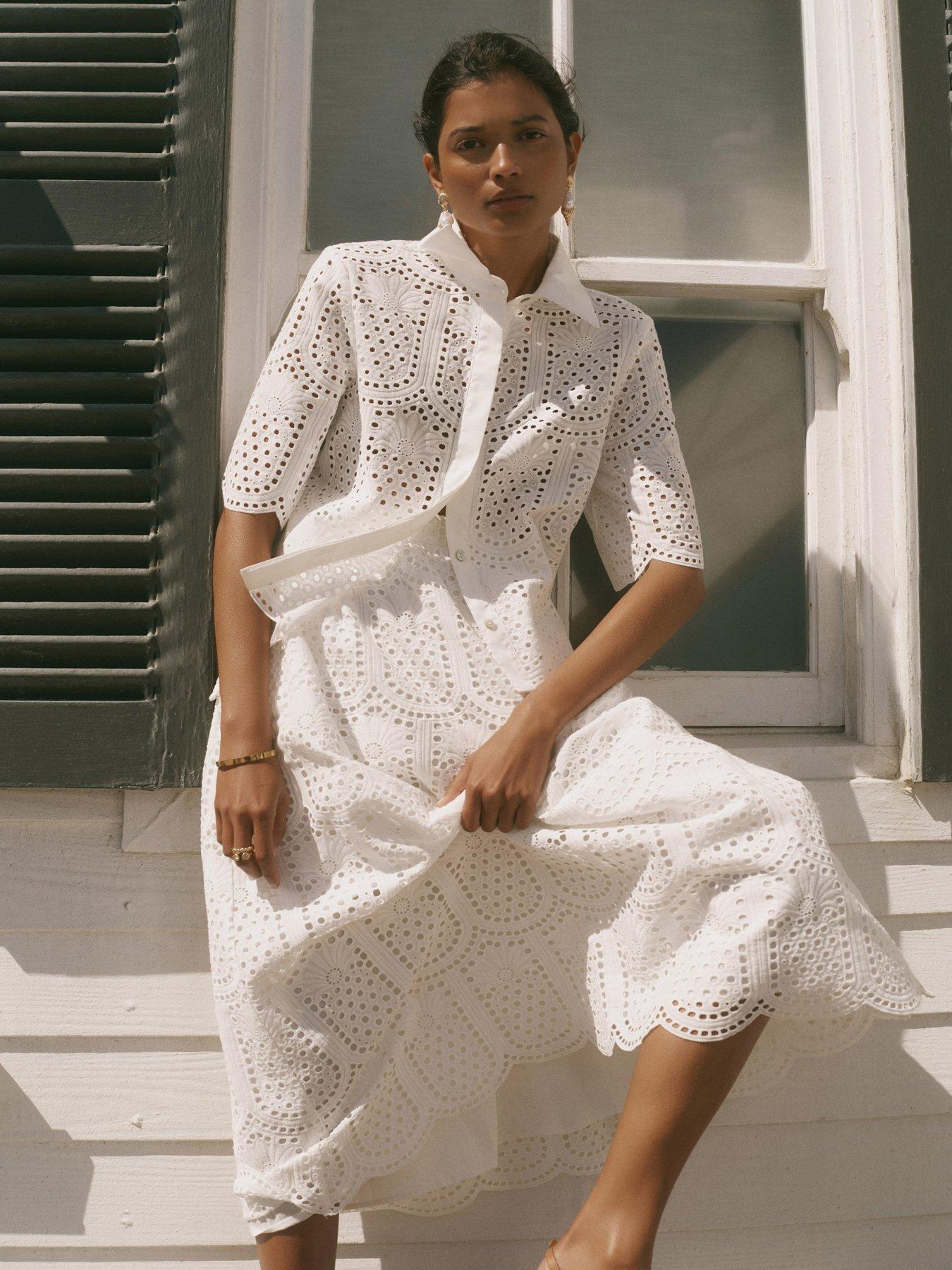 Image 3 of 6 of Mint Velvet Broderie Shirt - Ivory