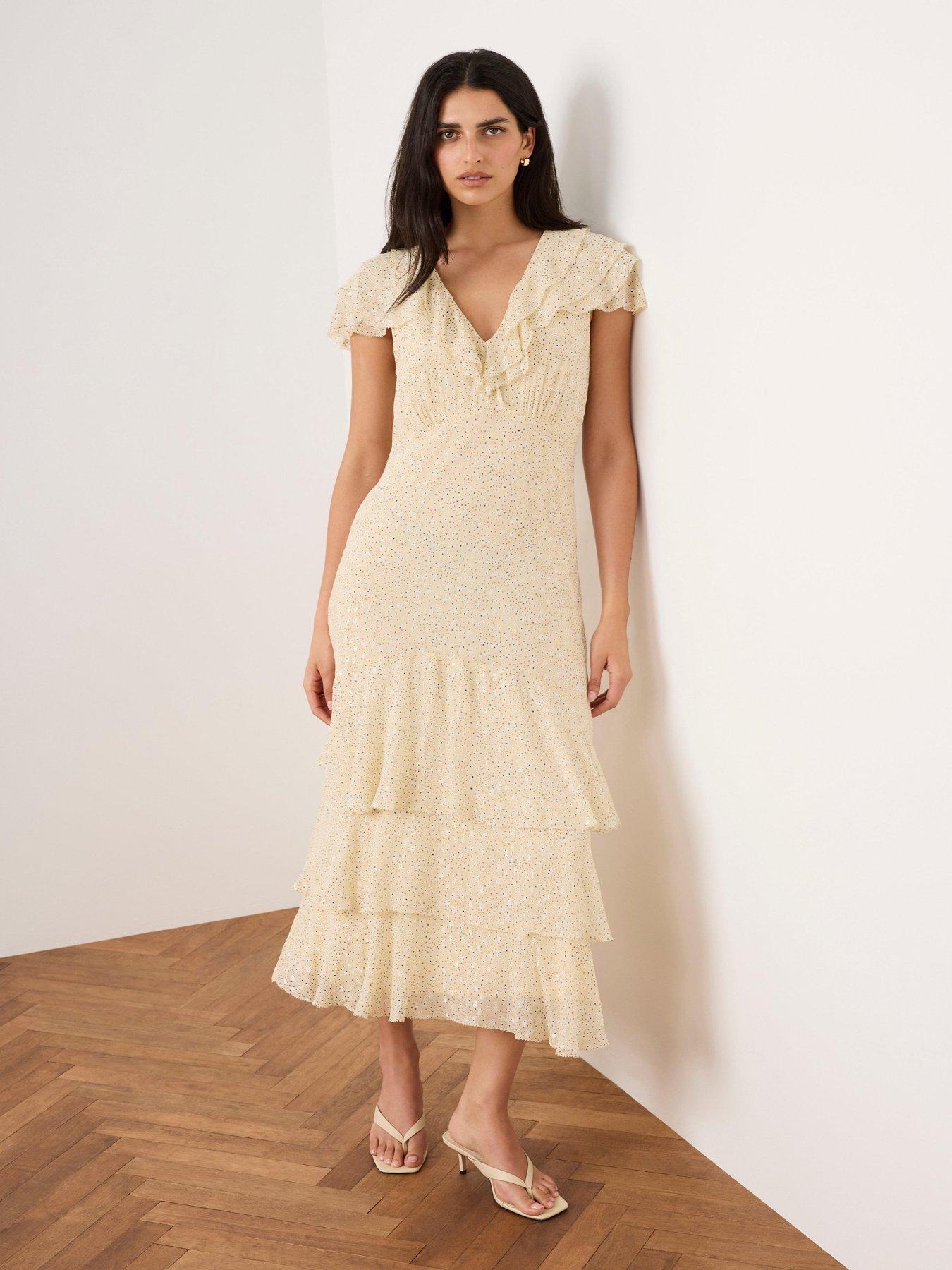 Mint Velvet: Yellow Ruffle Spot Midi Dress