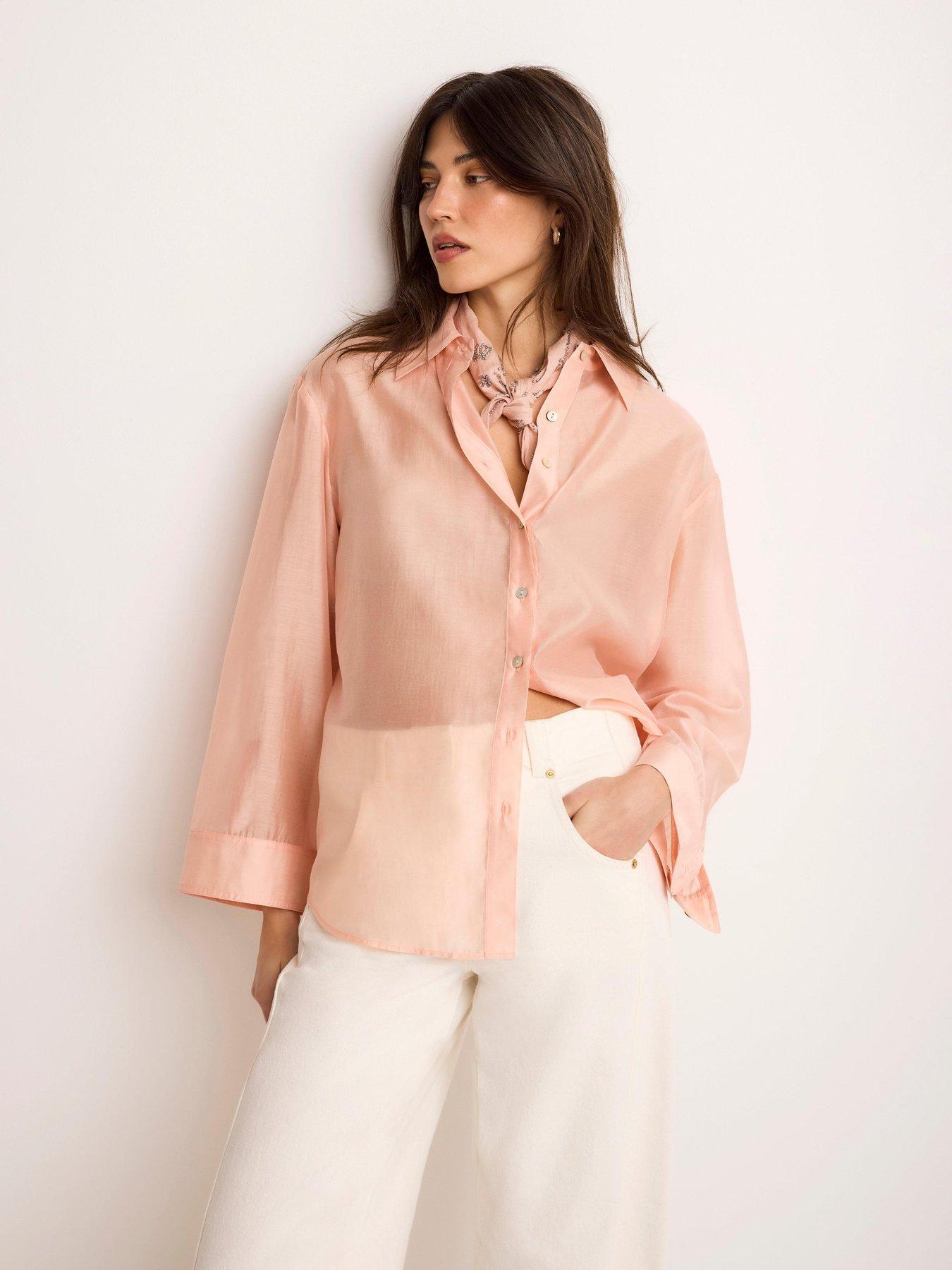 Image 2 of 6 of Mint Velvet Sheer Shirt - Light Pink