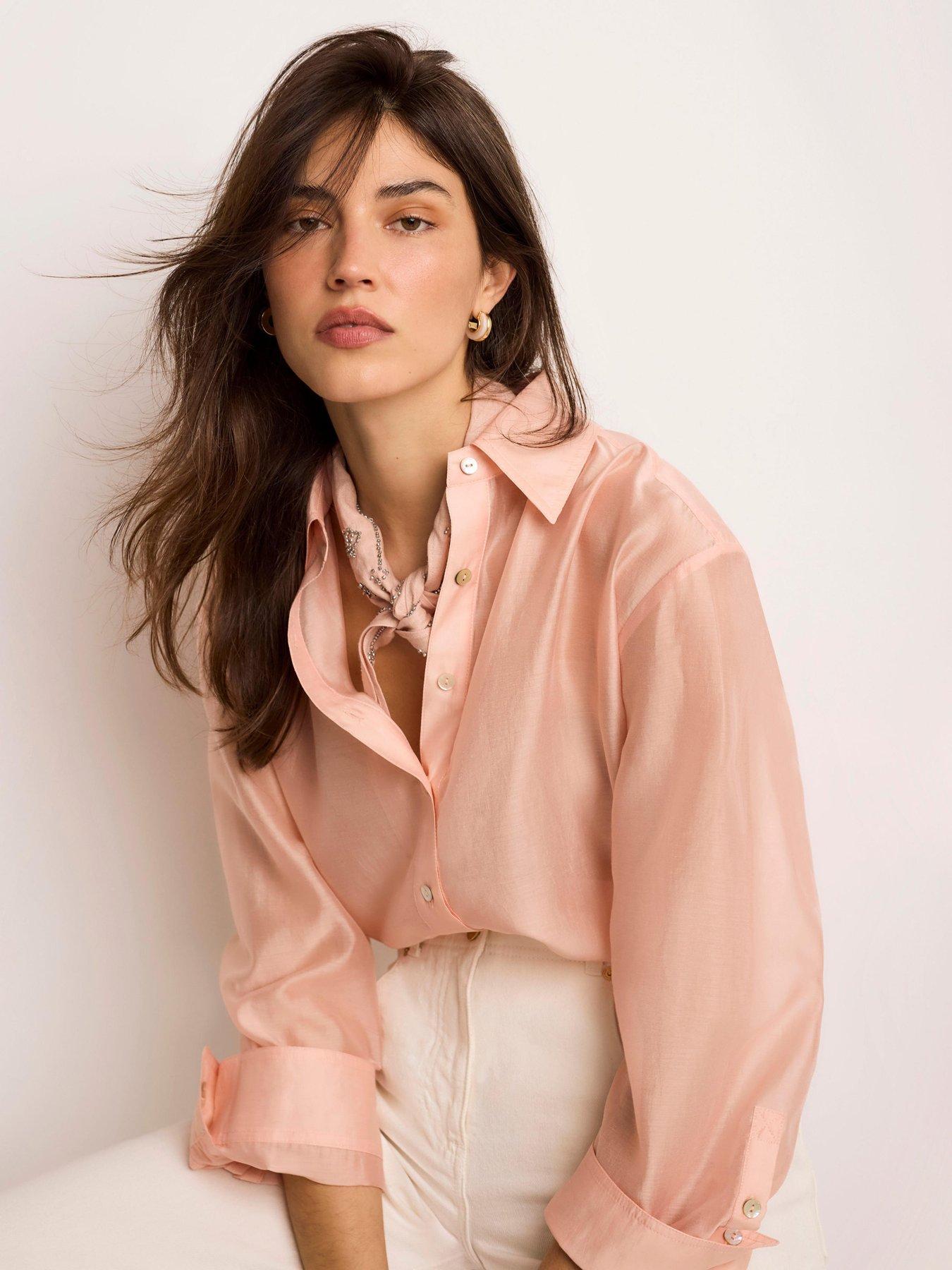 Image 4 of 6 of Mint Velvet Sheer Shirt - Light Pink